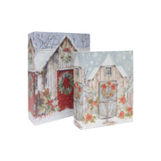 Wooden Storage Book Festive House Set of 2, Storage Box, Holiday Decor