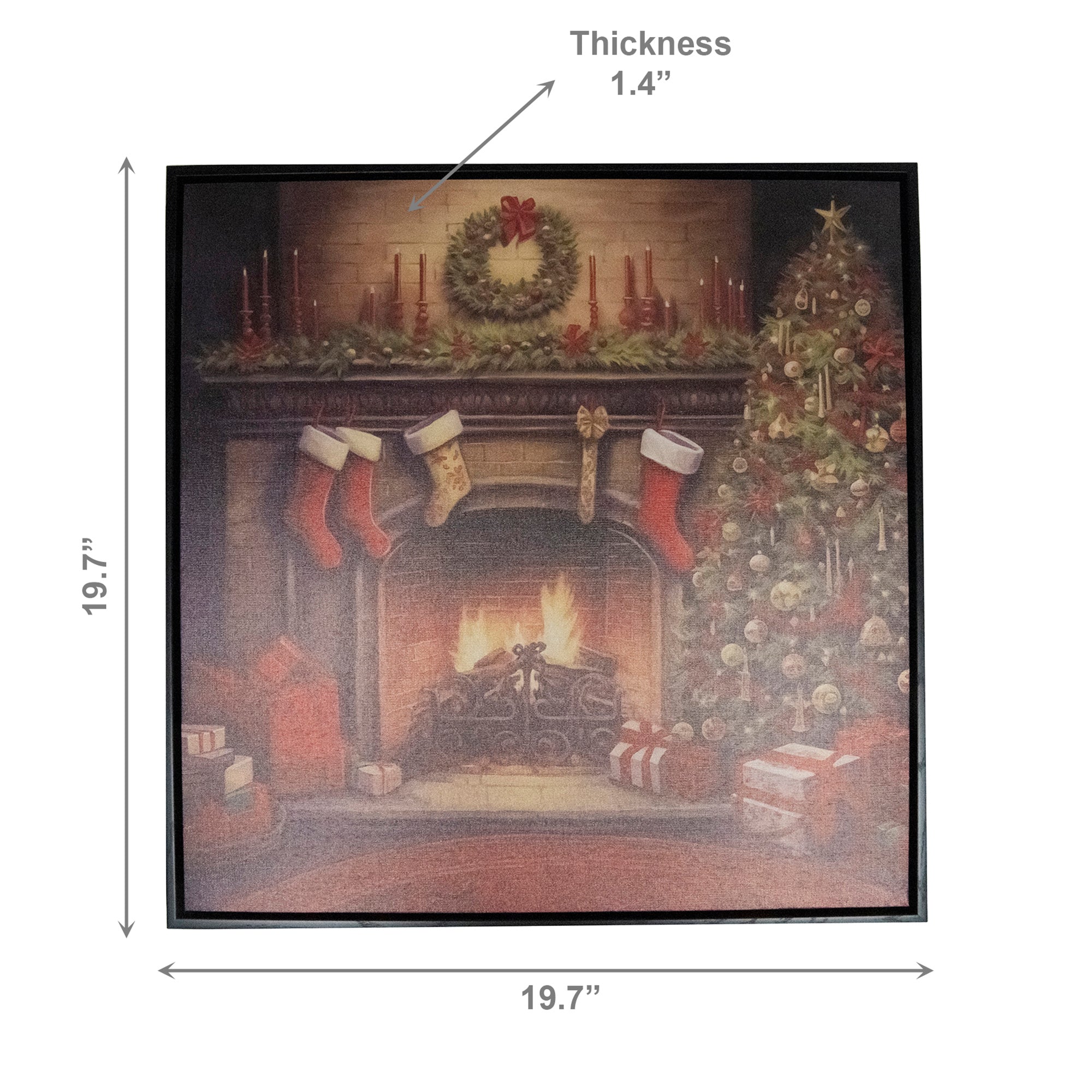 19.7" Framed Canvas Wall Art Fireplace, Wall Decor, Holiday Decor