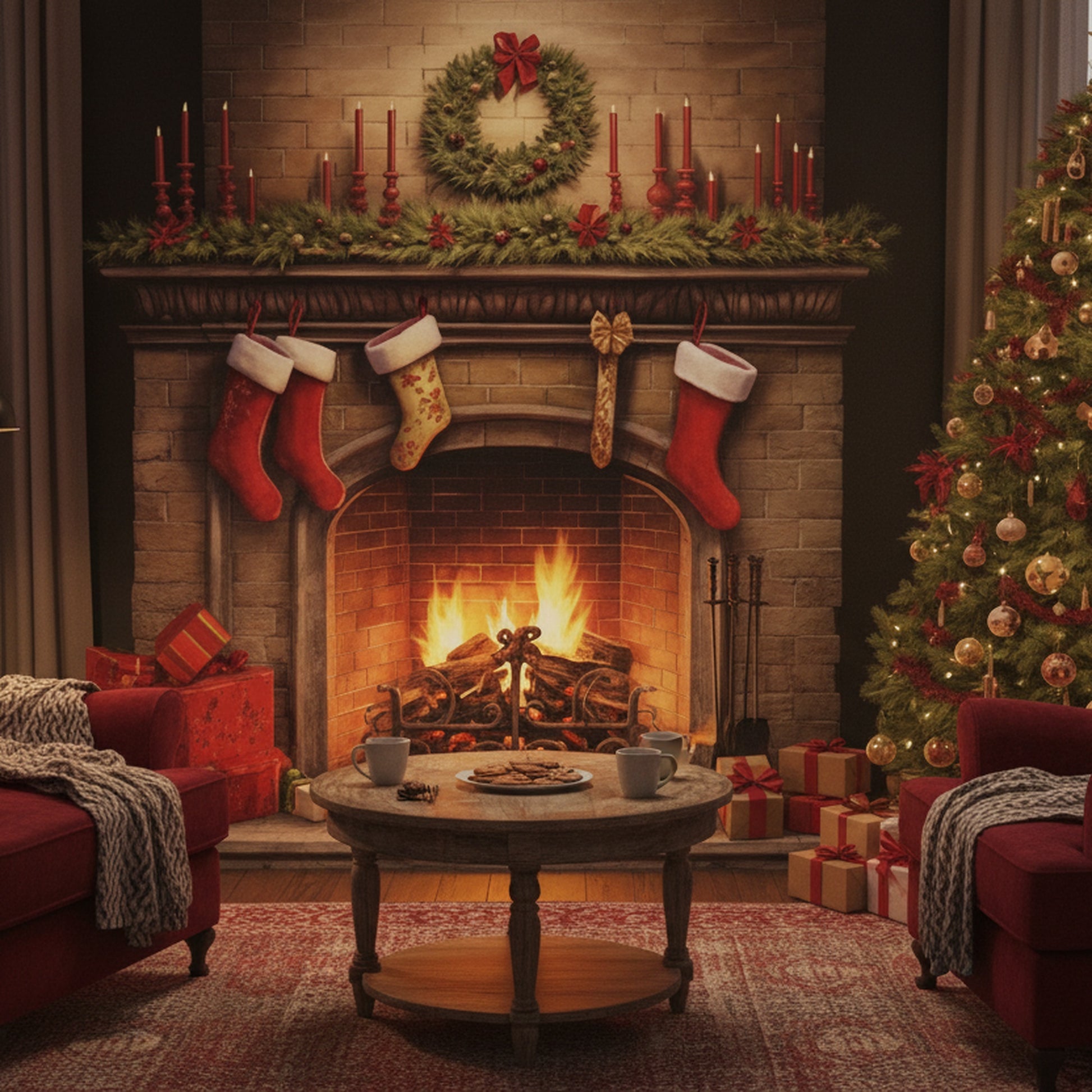 19.7" Framed Canvas Wall Art Fireplace, Wall Decor, Holiday Decor
