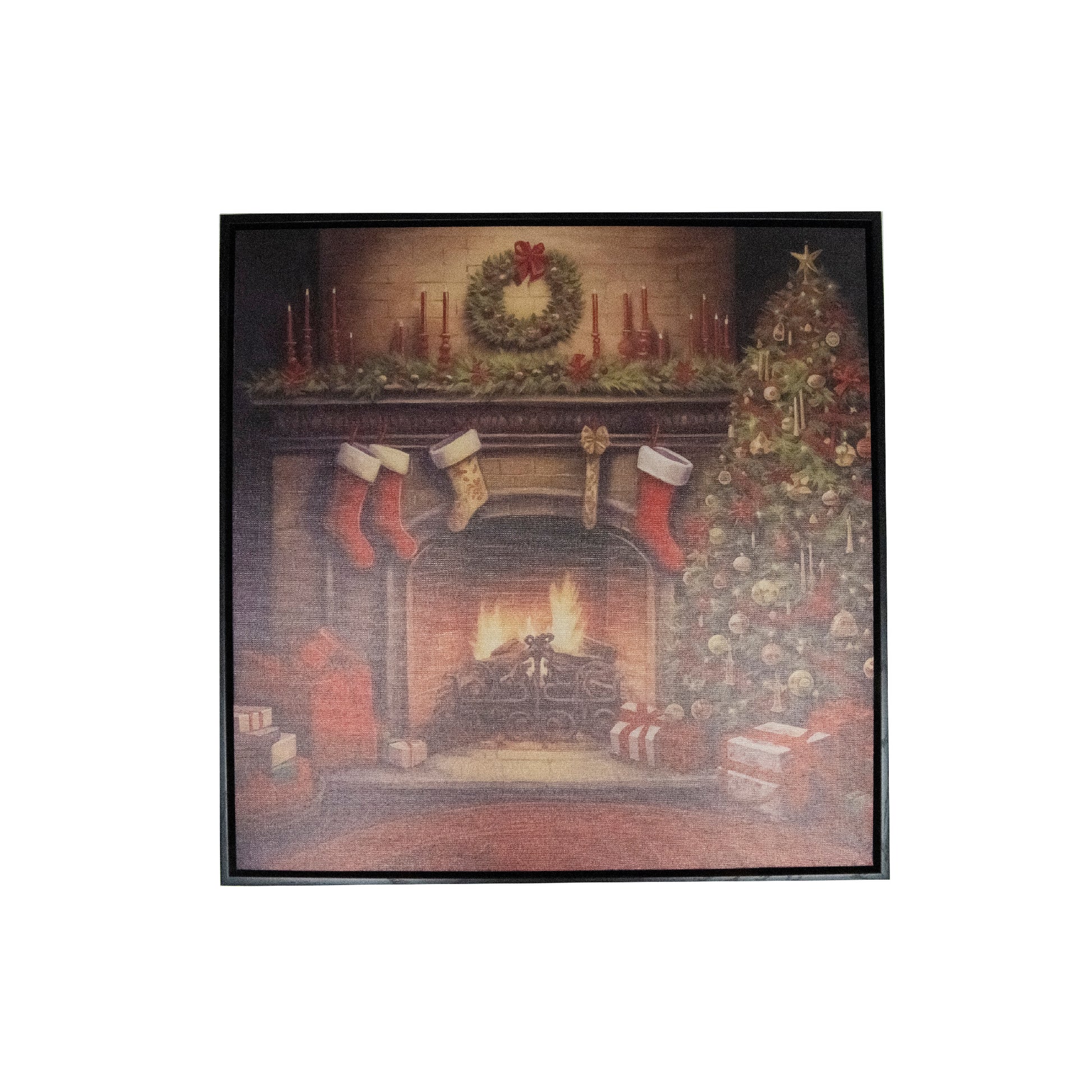 19.7" Framed Canvas Wall Art Fireplace, Wall Decor, Holiday Decor