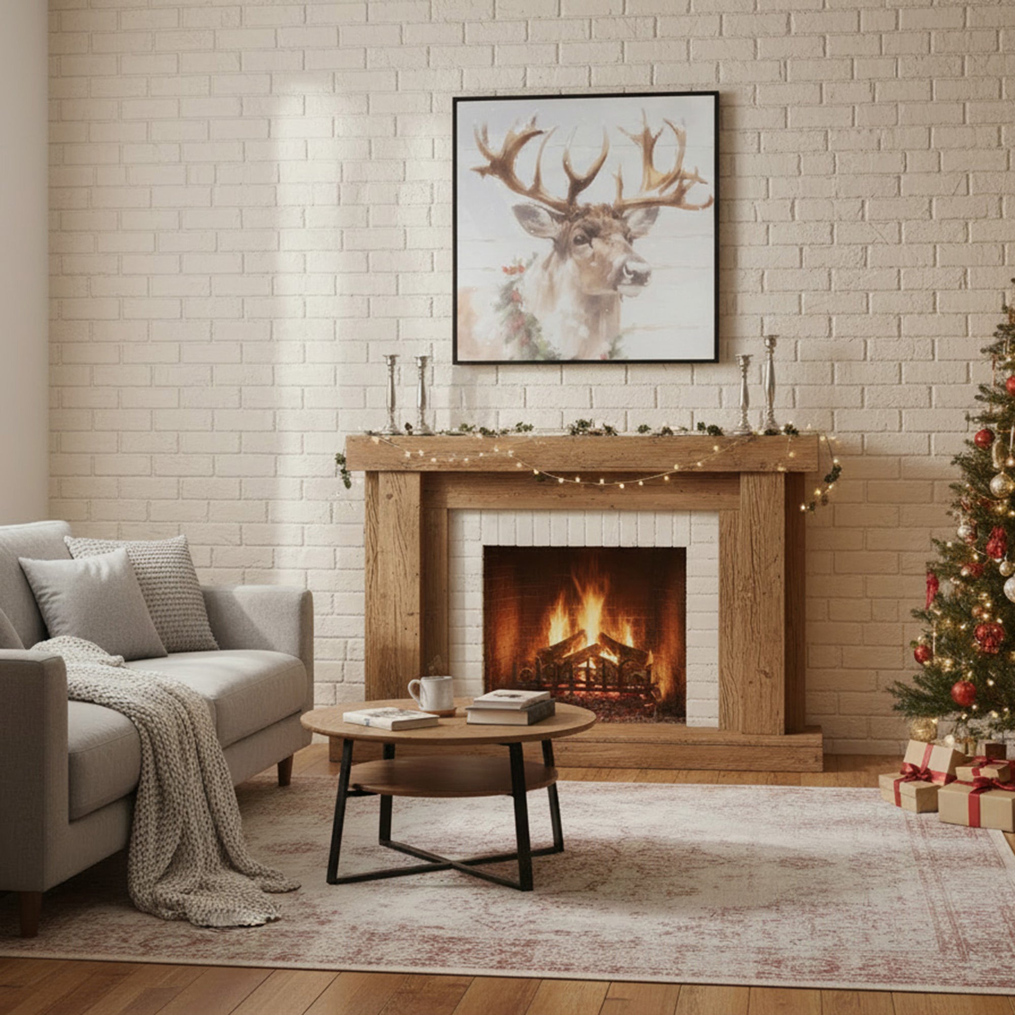 19.7" Framed Canvas Wall Art Reindeer, Christmas, Wall Decor, Holiday Decor