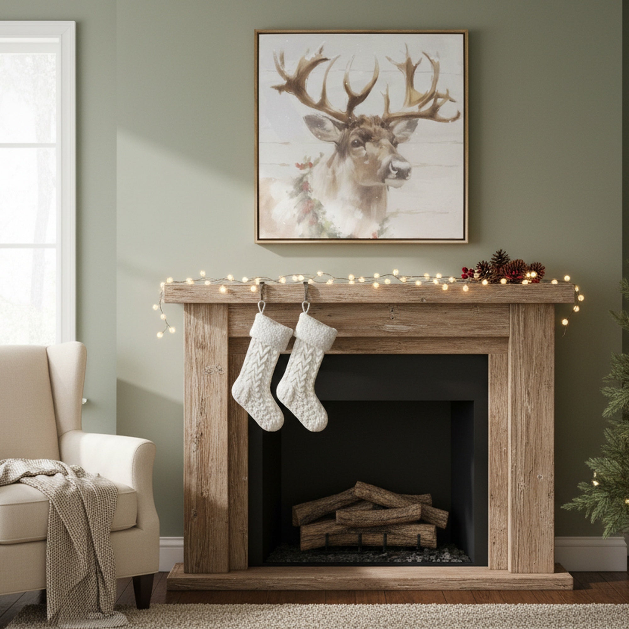 19.7" Framed Canvas Wall Art Reindeer, Christmas, Wall Decor, Holiday Decor