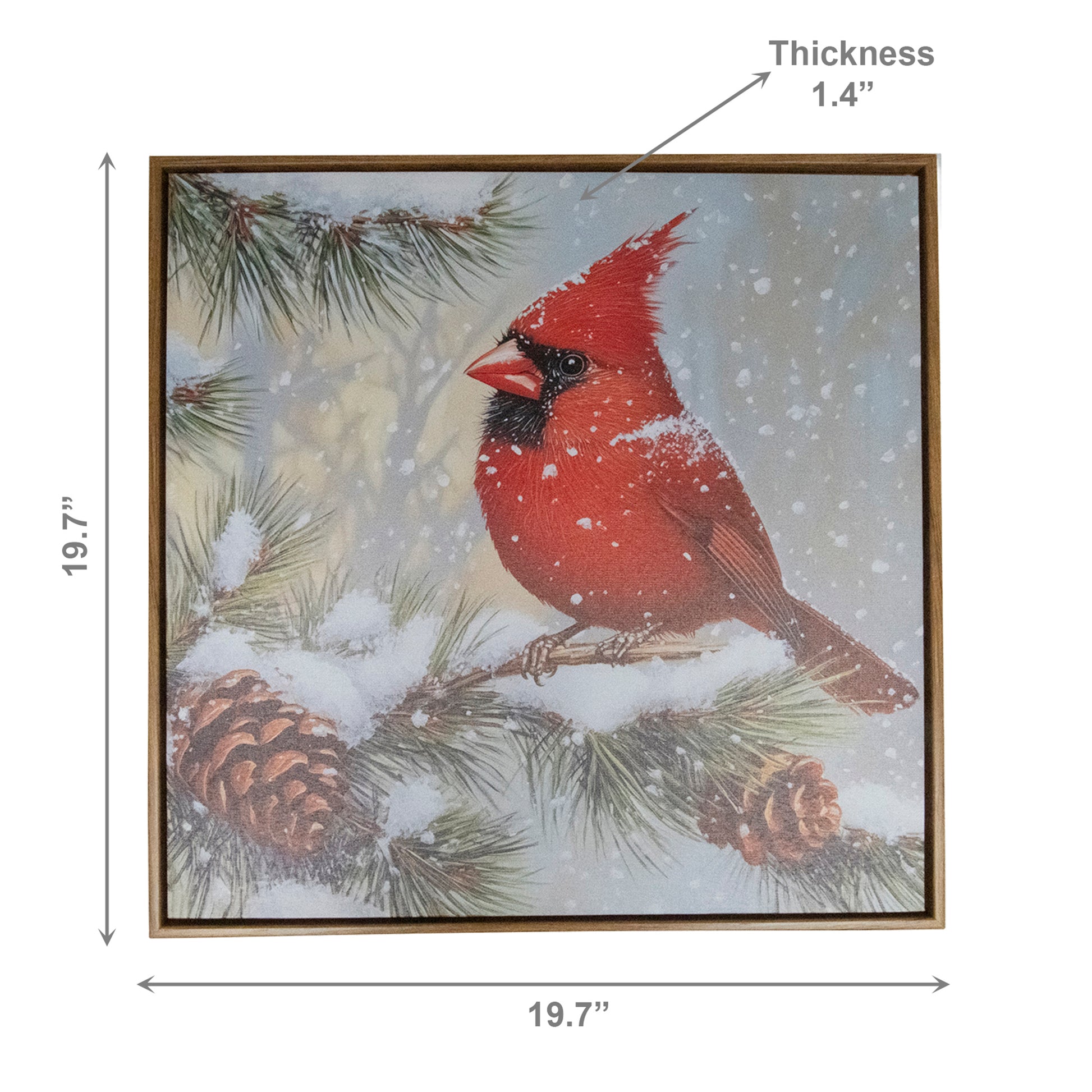19.7" Framed Canvas Wall Art Cardinal on Pine Branch, Christmas, Wall Decor, Holiday Decor