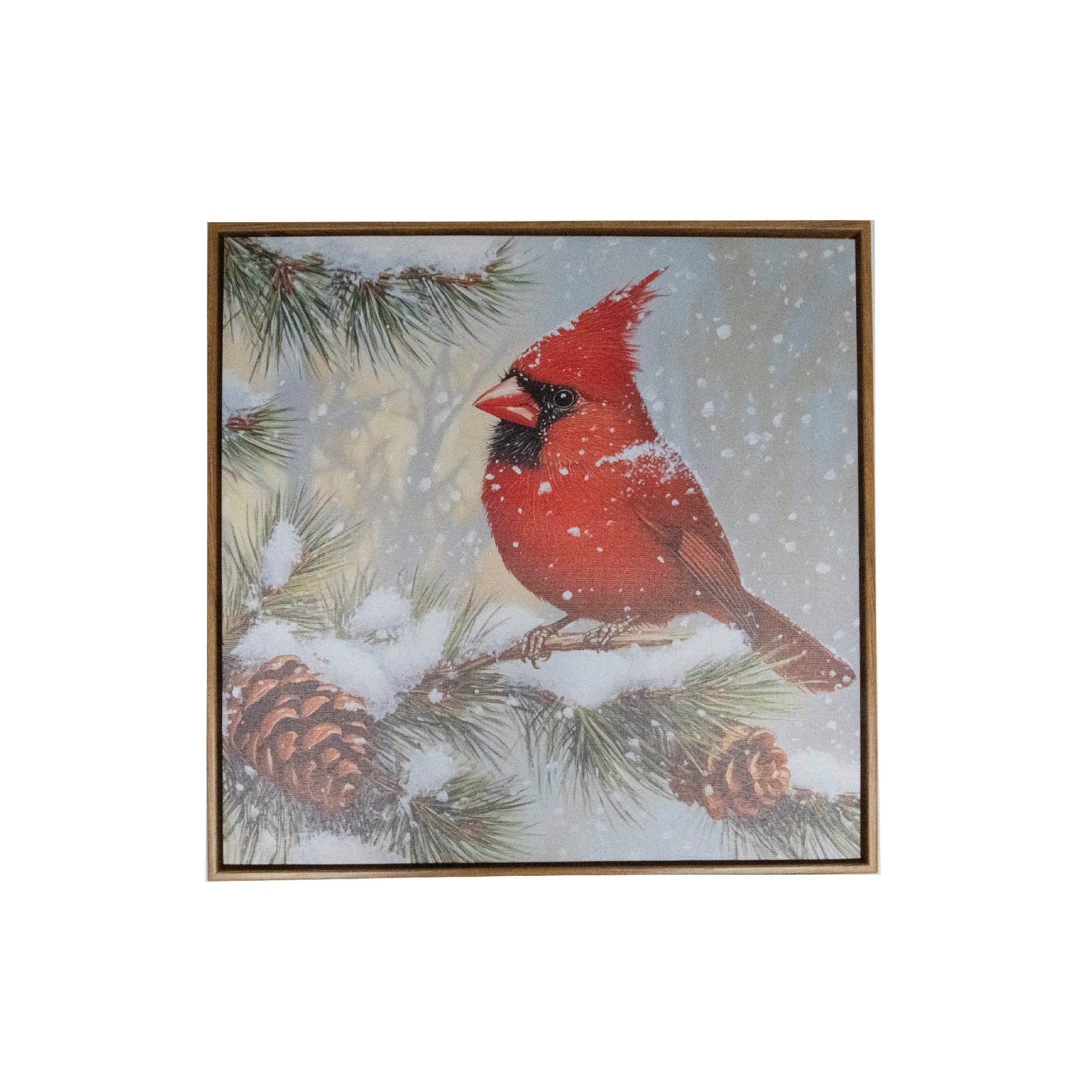 19.7" Framed Canvas Wall Art Cardinal on Pine Branch, Christmas, Wall Decor, Holiday Decor