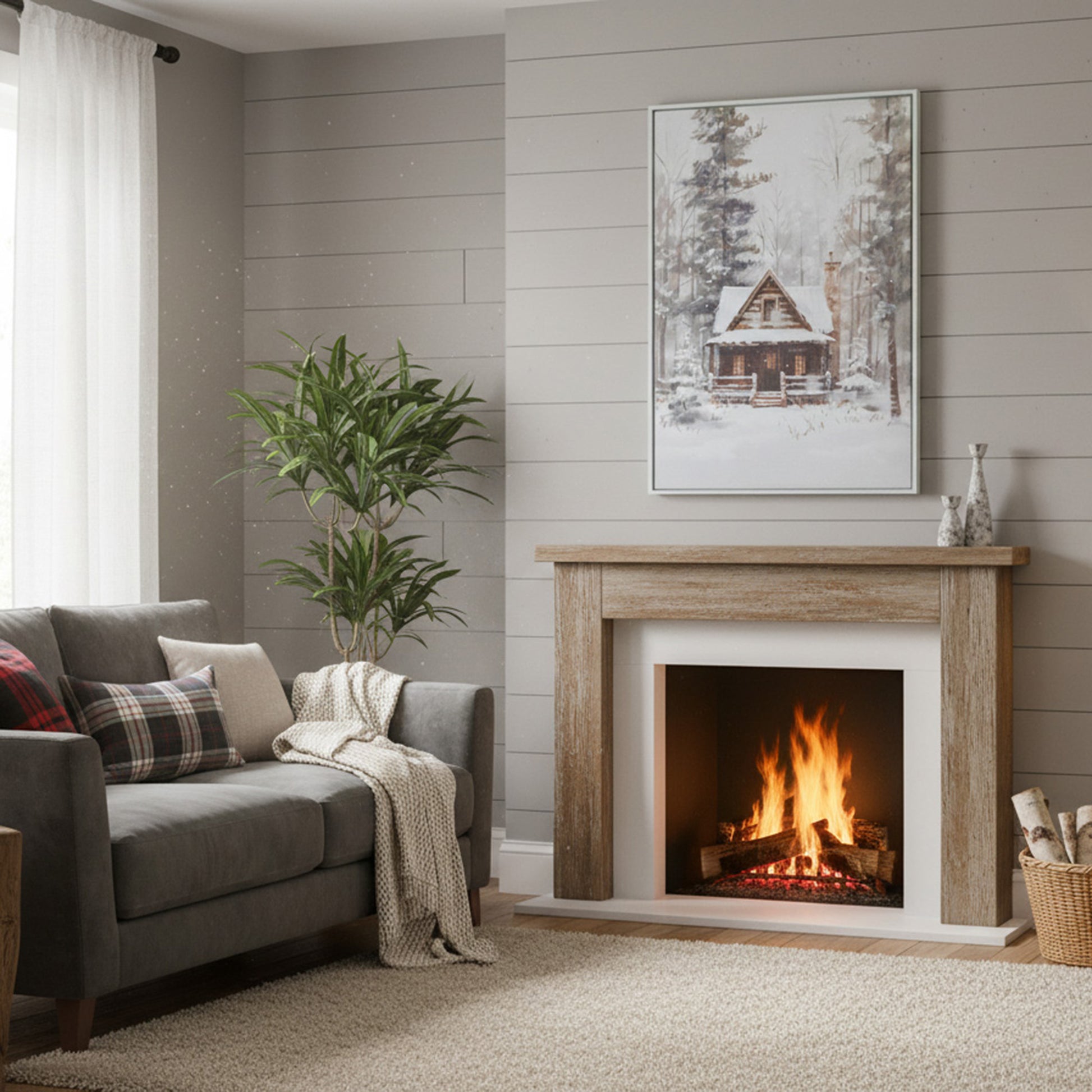 20" X 28" Framed Canvas Wall Art Winter Cabin, Winter, Wall Decor, Holiday Decor