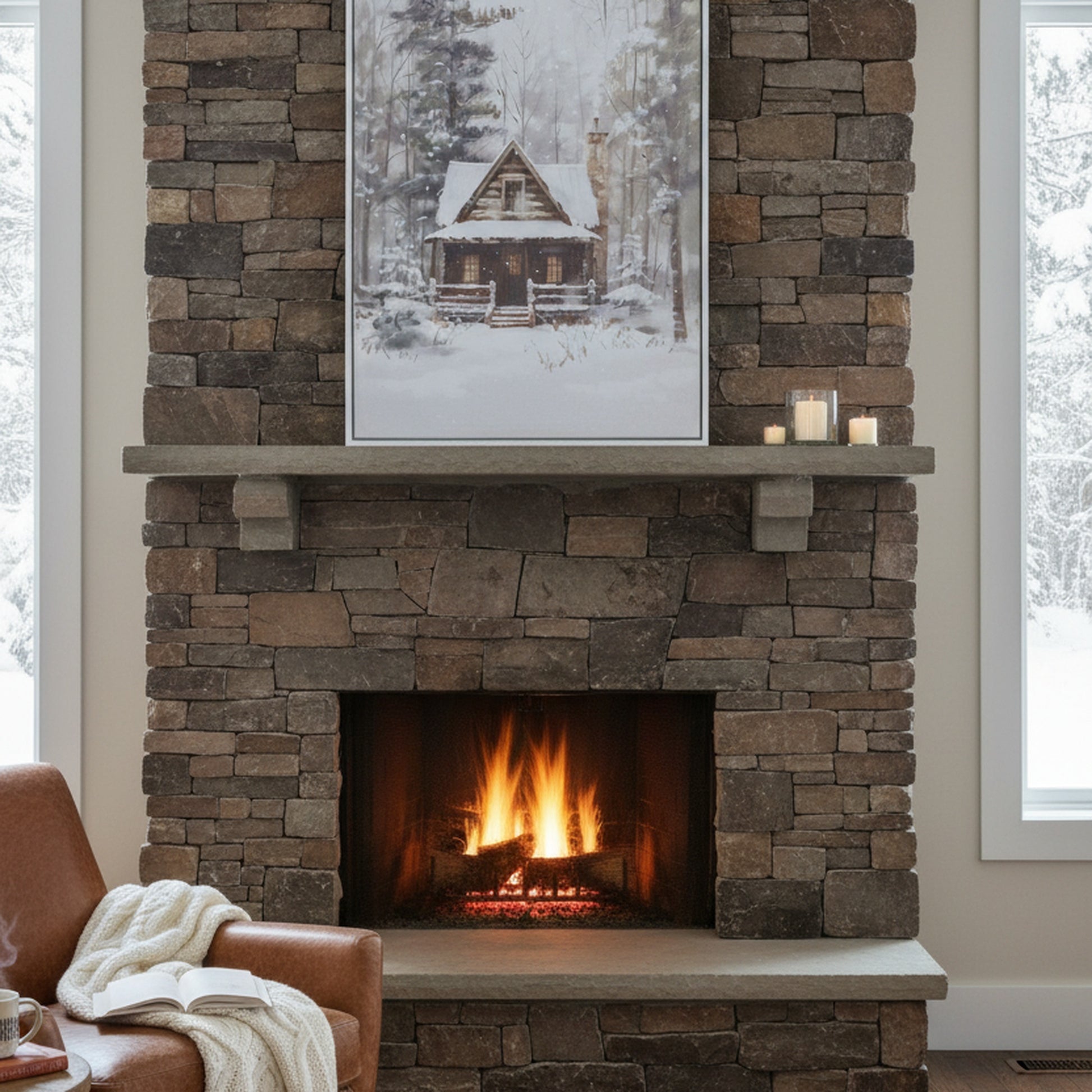 20" X 28" Framed Canvas Wall Art Winter Cabin, Winter, Wall Decor, Holiday Decor