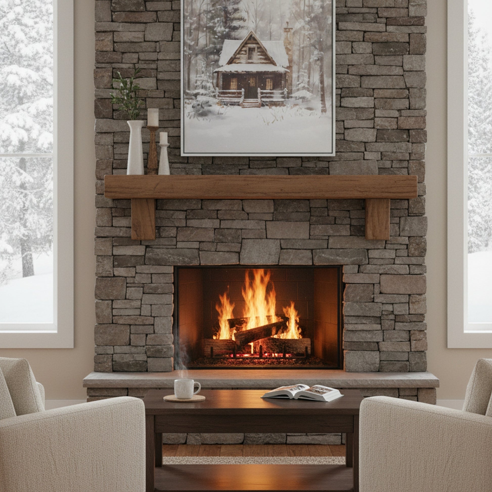 20" X 28" Framed Canvas Wall Art Winter Cabin, Winter, Wall Decor, Holiday Decor