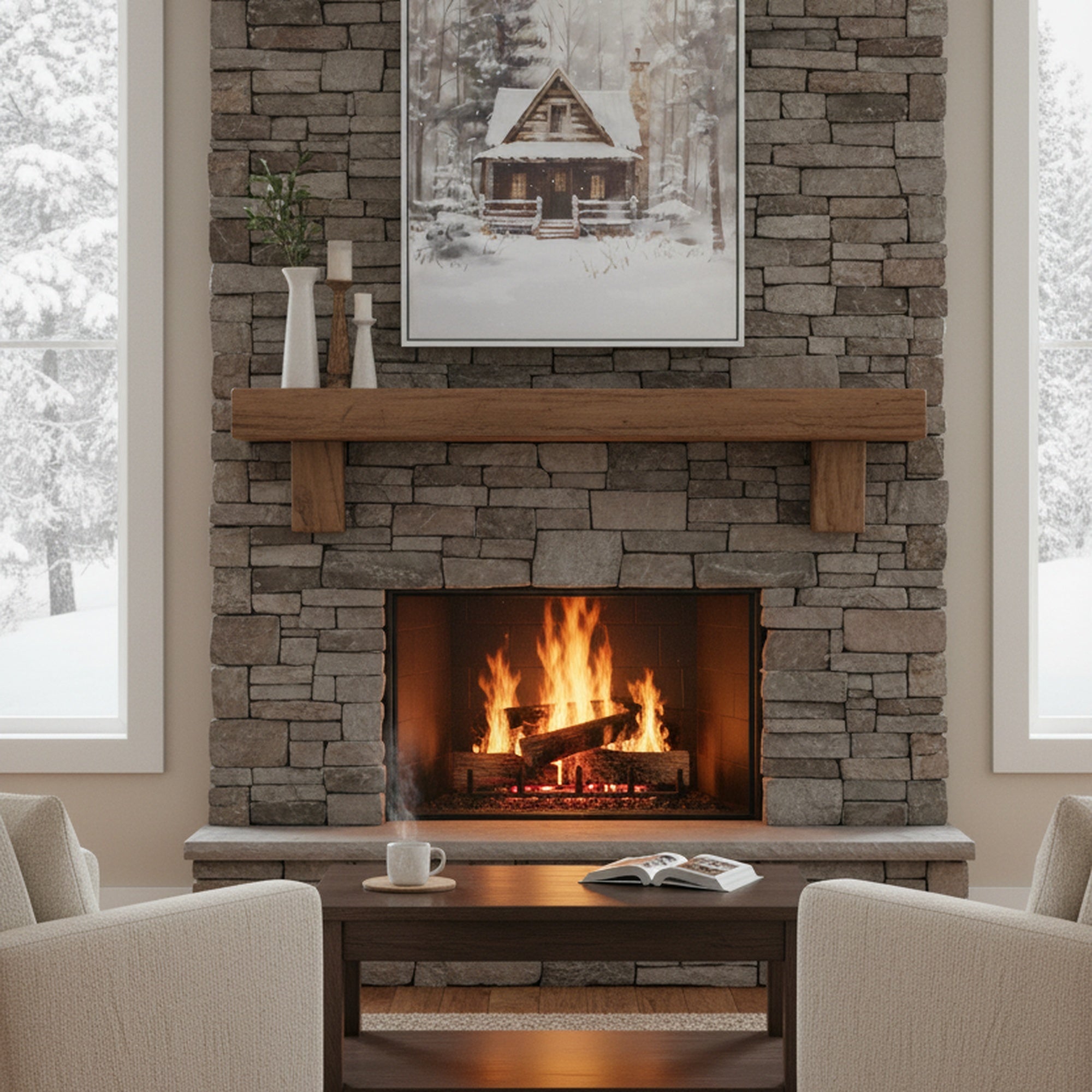 20" X 28" Framed Canvas Wall Art Winter Cabin, Winter, Wall Decor, Holiday Decor