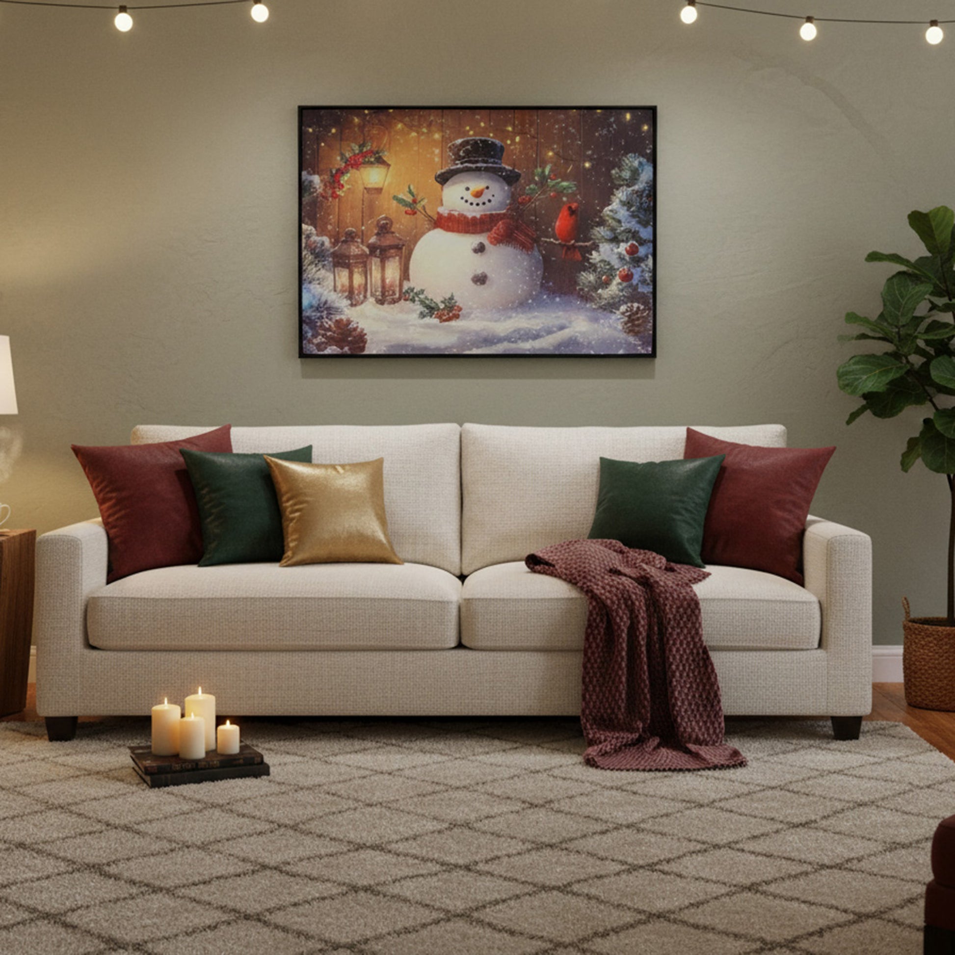 32" X 24" Framed Canvas Wall Art Snowman and Cardinal, Christmas, Wall Decor, Holiday Decor