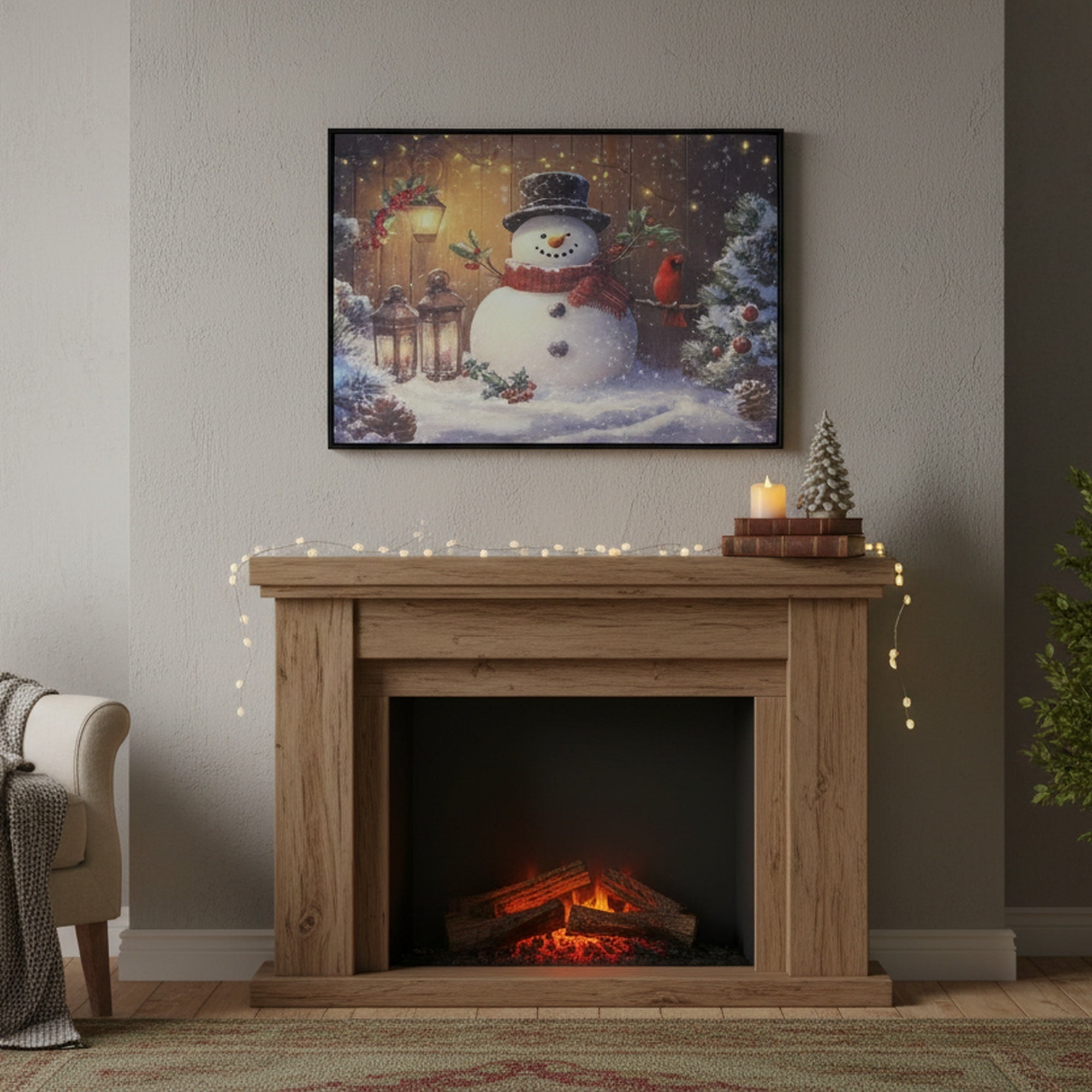 32" X 24" Framed Canvas Wall Art Snowman and Cardinal, Christmas, Wall Decor, Holiday Decor