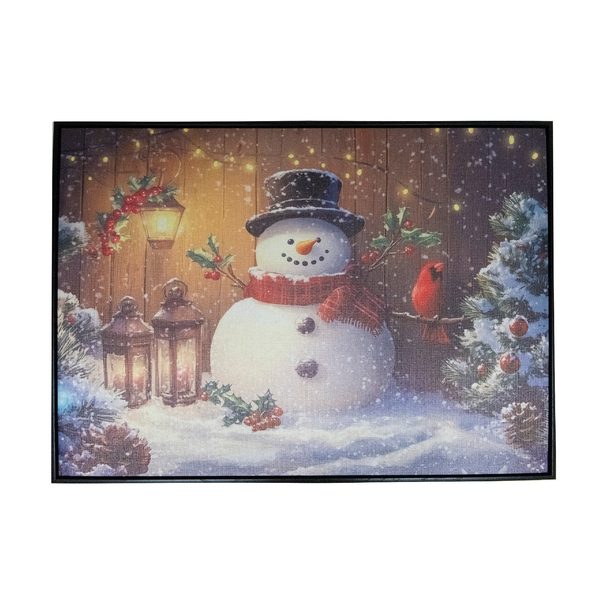 32" X 24" Framed Canvas Wall Art Snowman and Cardinal, Christmas, Wall Decor, Holiday Decor