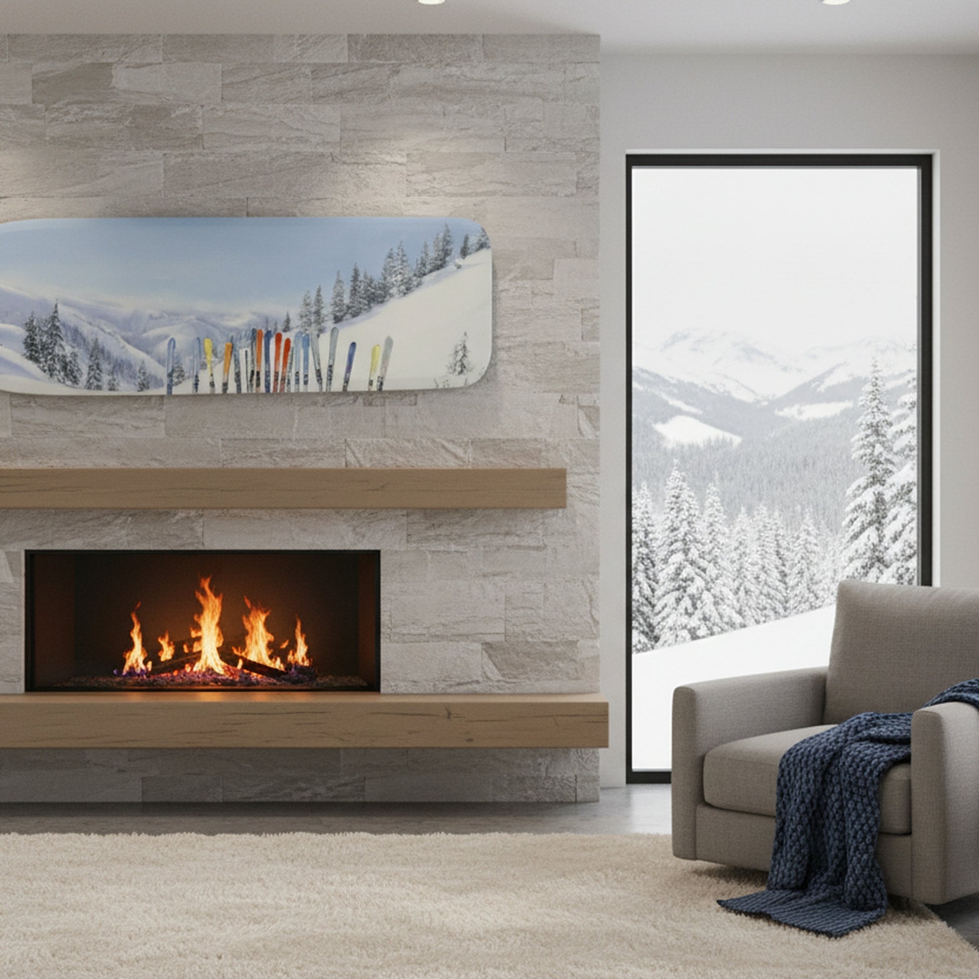Surfboard Shaped Canvas Wall Art Alpine Ski Scene, Winter, Wall Decor, Holiday Decor