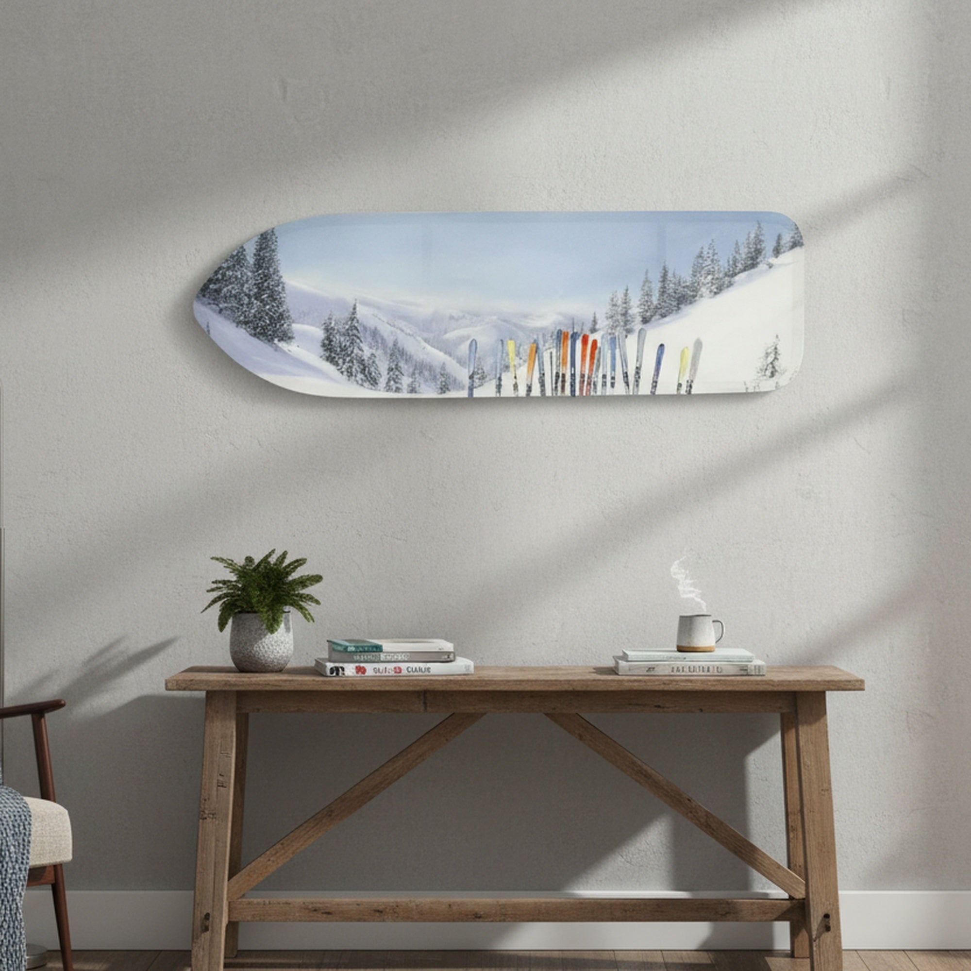 Surfboard Shaped Canvas Wall Art Alpine Ski Scene, Winter, Wall Decor, Holiday Decor