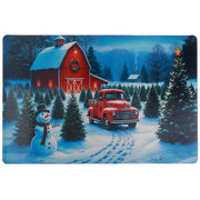 Plastic Placemat Set of 12 Red Truck and Barn – Christmas Table Decor, Holiday Dining Accent, Winter Seasonal Decoration