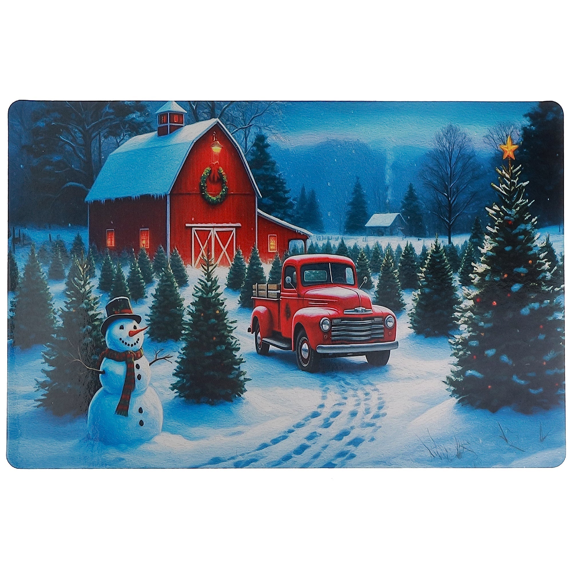 Plastic Placemat Set of 12 Red Truck and Barn – Christmas Table Decor, Holiday Dining Accent, Winter Seasonal Decoration