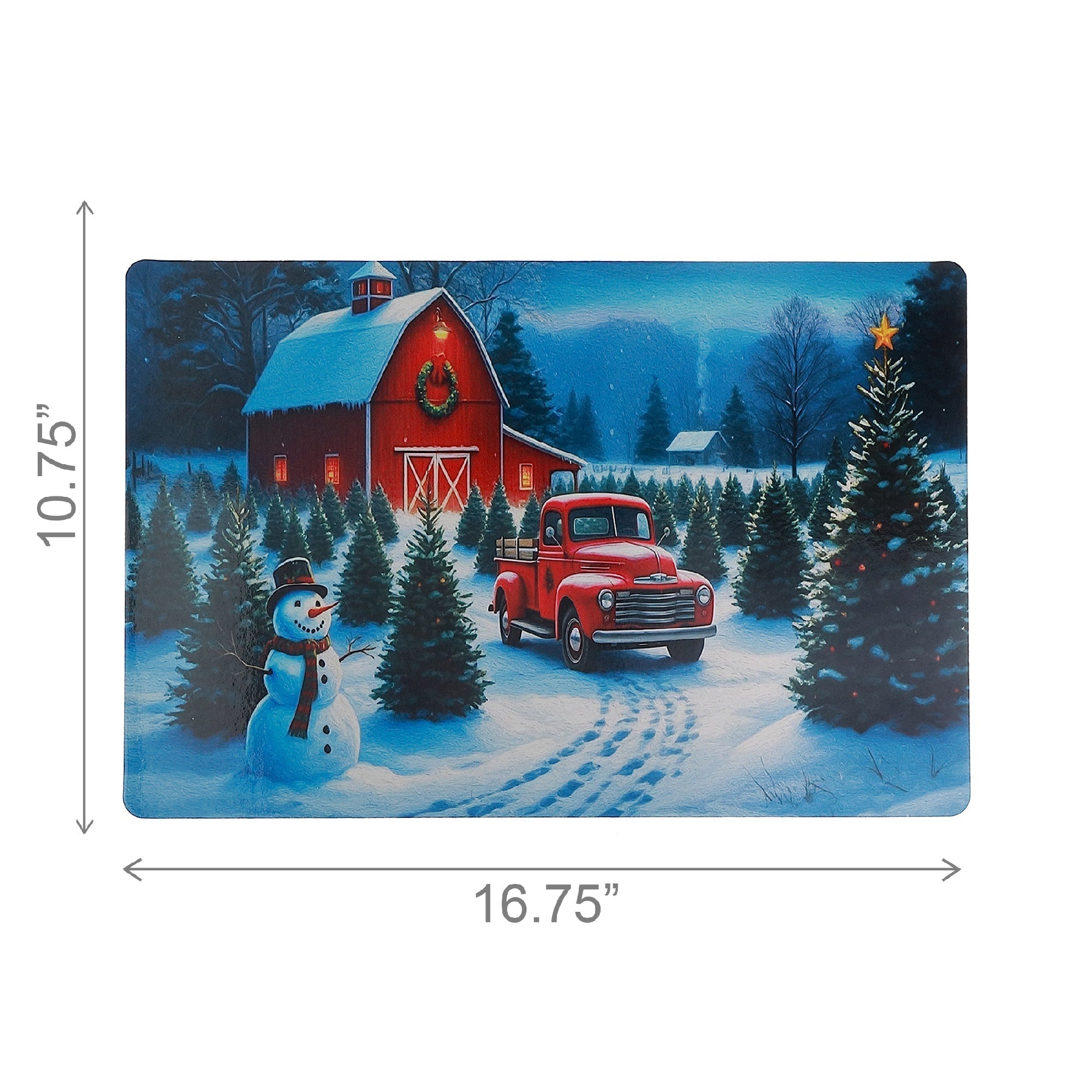 Plastic Placemat Set of 12 Red Truck and Barn – Christmas Table Decor, Holiday Dining Accent, Winter Seasonal Decoration