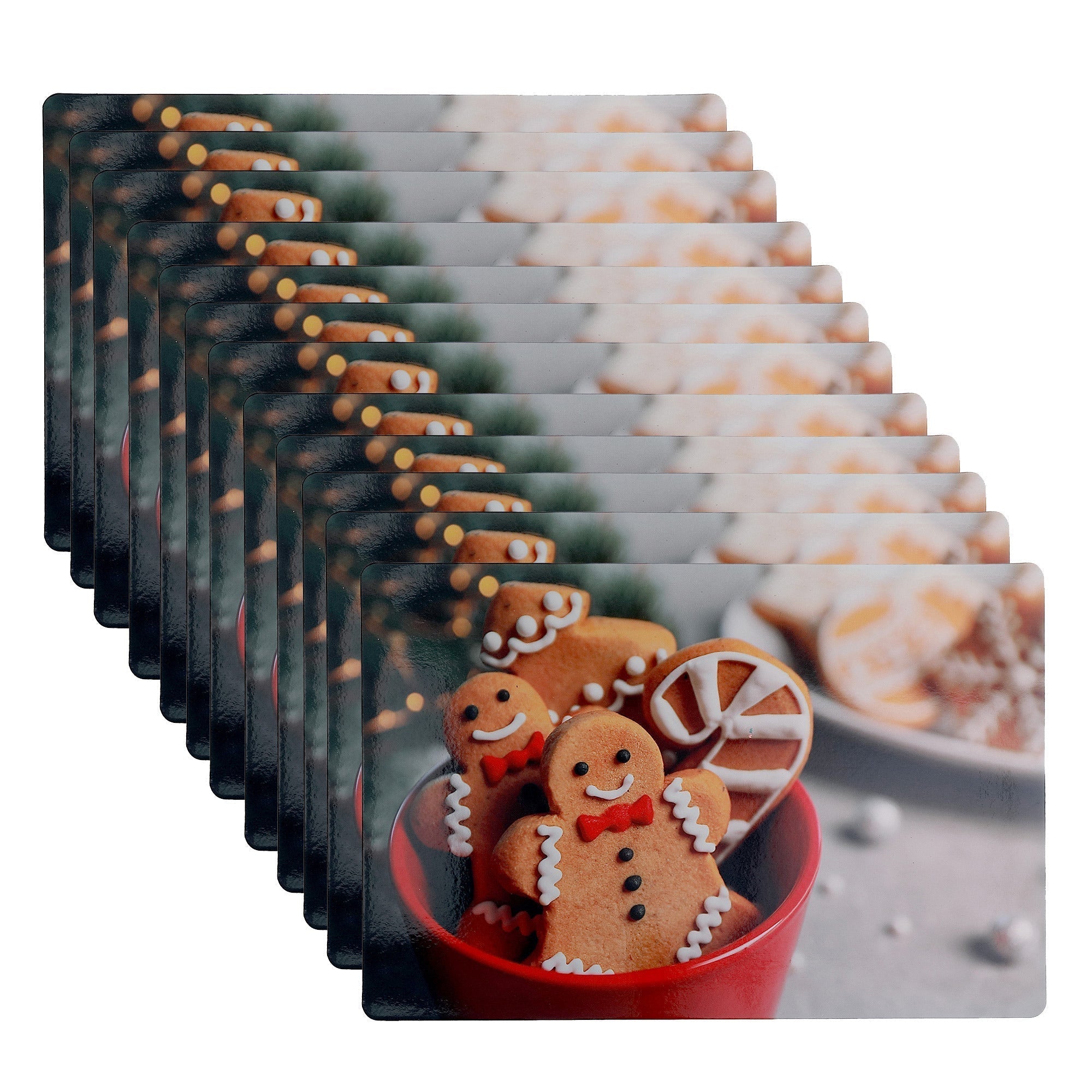 Plastic Placemat Set of 12 Gingerbread Cookies – Christmas Table Decor, Holiday Dining Accent, Winter Seasonal Decoration