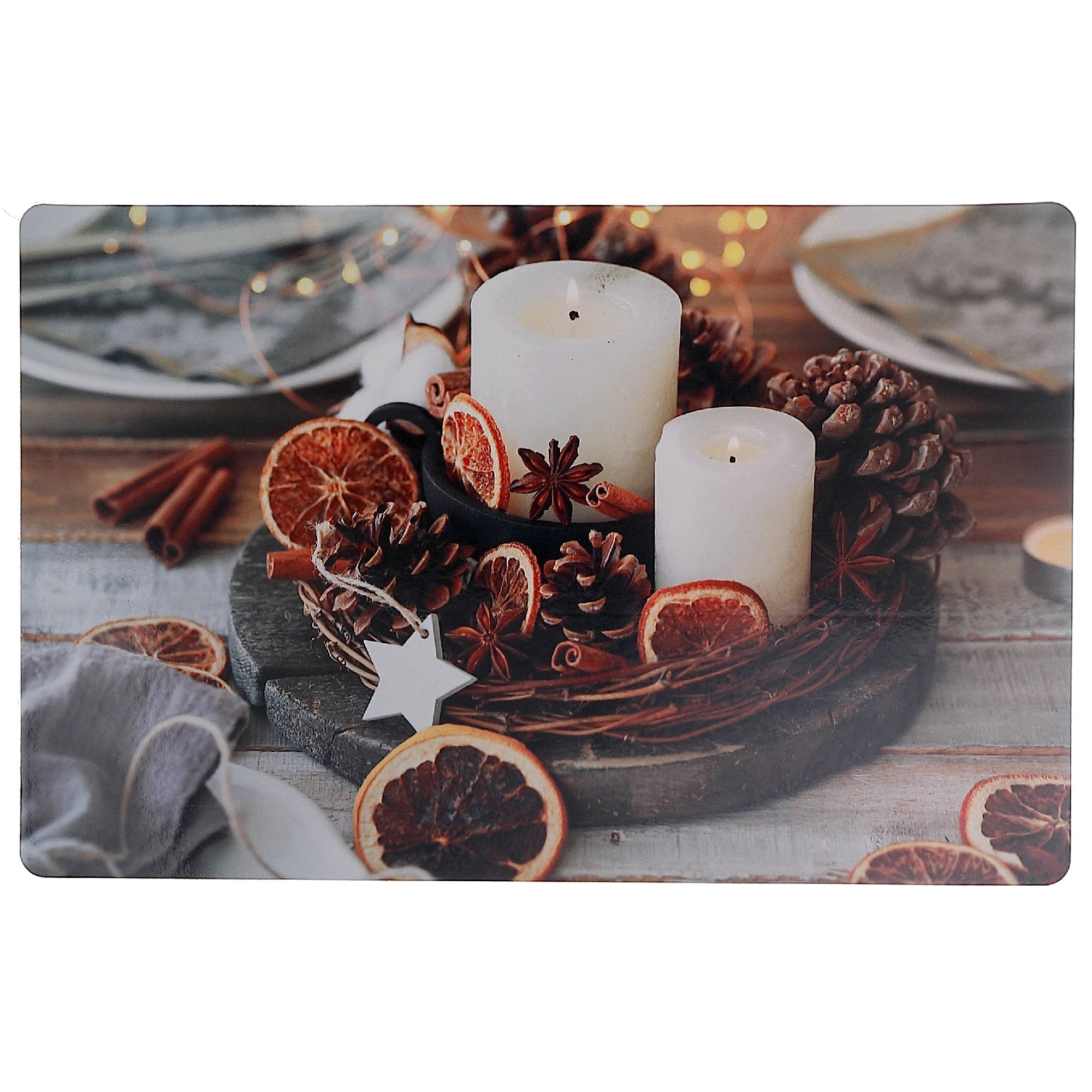 Plastic Placemat Set of 12 Spiced Candles – Christmas Table Decor, Holiday Dining Accent, Winter Seasonal Decoration
