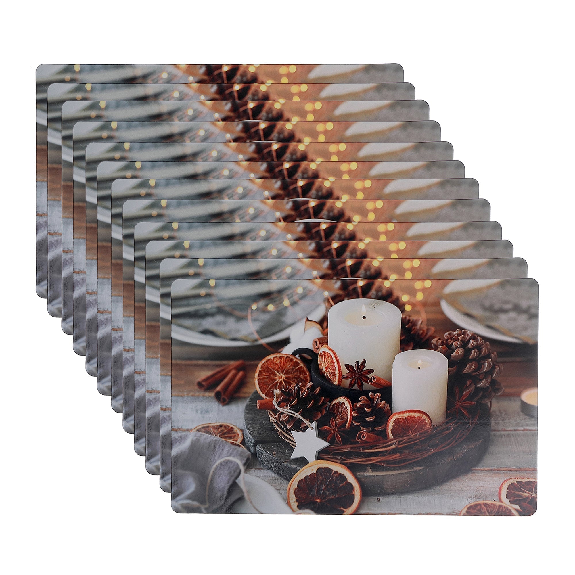 Plastic Placemat Set of 12 Spiced Candles – Christmas Table Decor, Holiday Dining Accent, Winter Seasonal Decoration