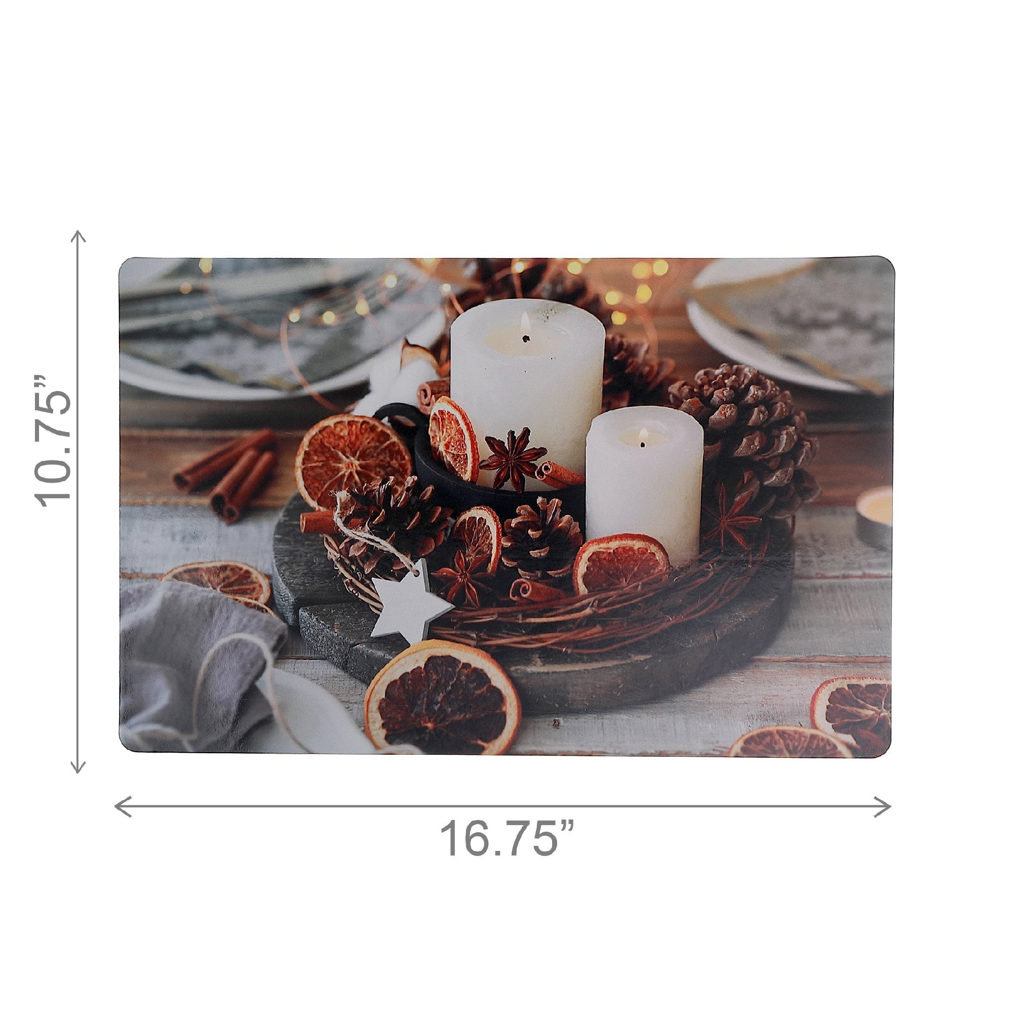 Plastic Placemat Set of 12 Spiced Candles – Christmas Table Decor, Holiday Dining Accent, Winter Seasonal Decoration