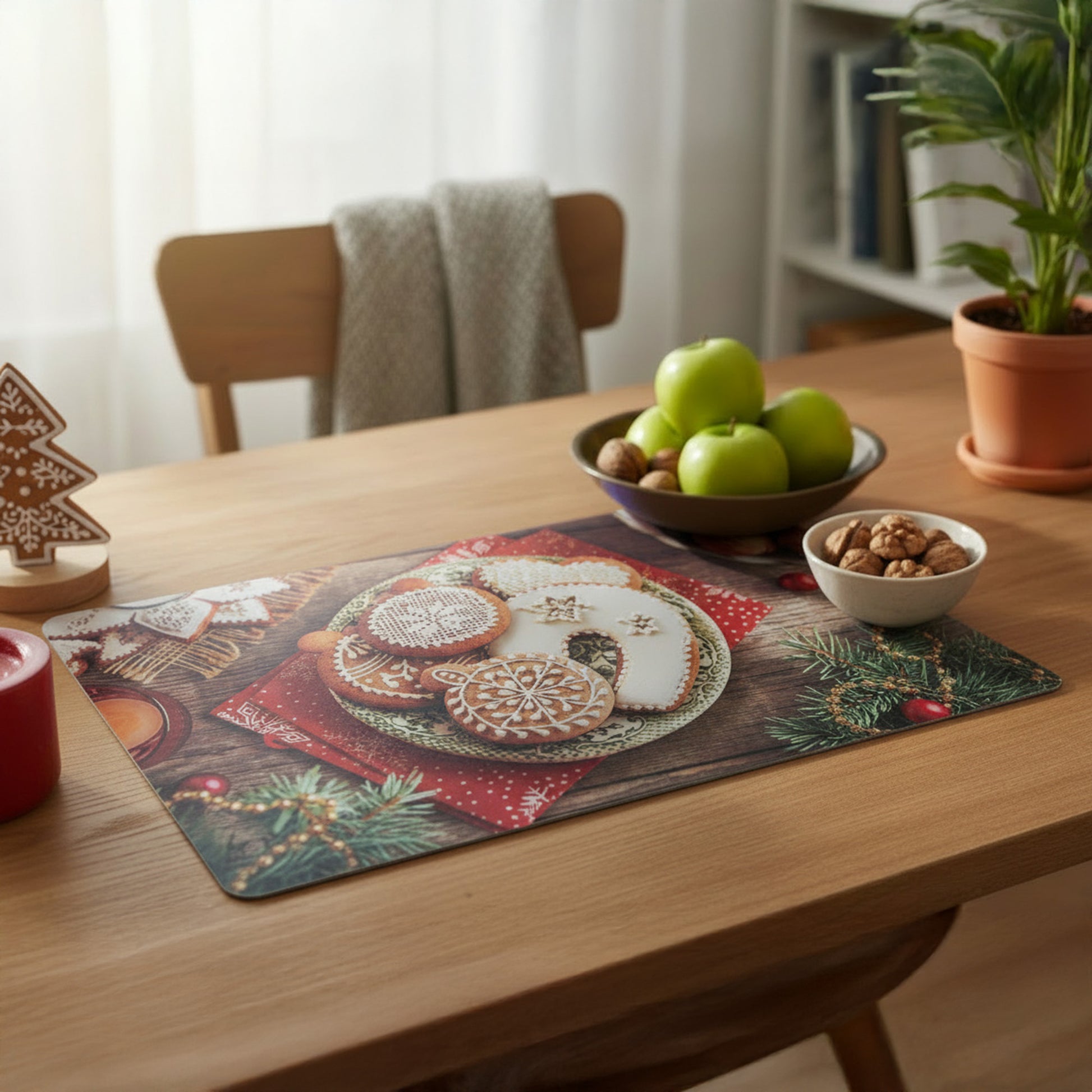 Plastic Placemat Frosted Gingerbread Cookies, Christmas, Placemat, Holiday Decor- Set of 12