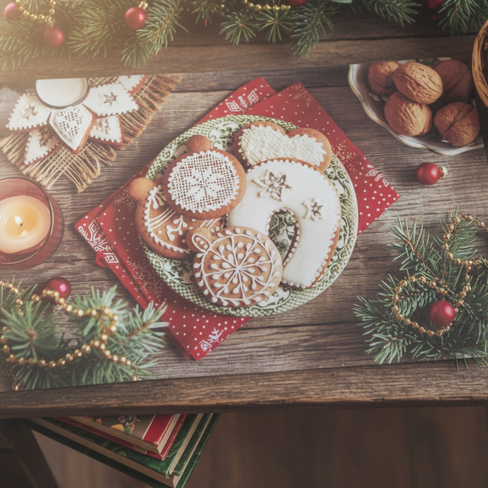 Plastic Placemat Frosted Gingerbread Cookies, Christmas, Placemat, Holiday Decor- Set of 12