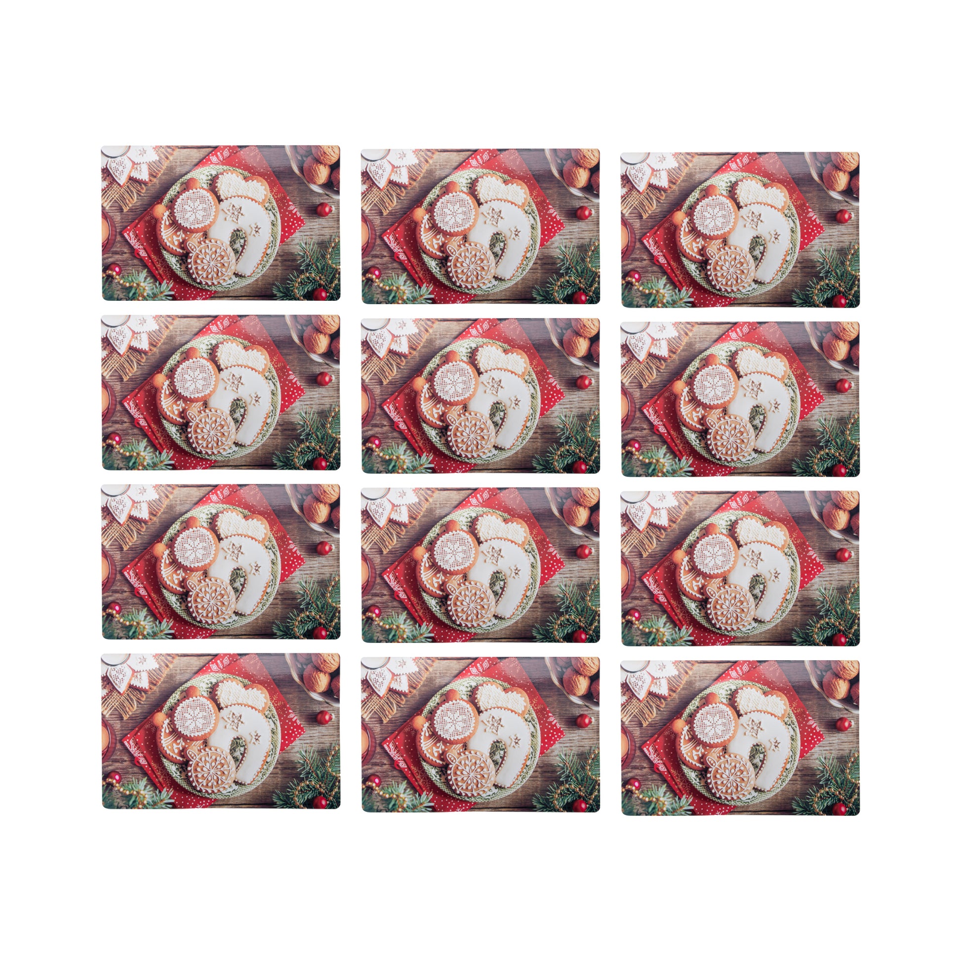 Plastic Placemat Frosted Gingerbread Cookies, Christmas, Placemat, Holiday Decor- Set of 12
