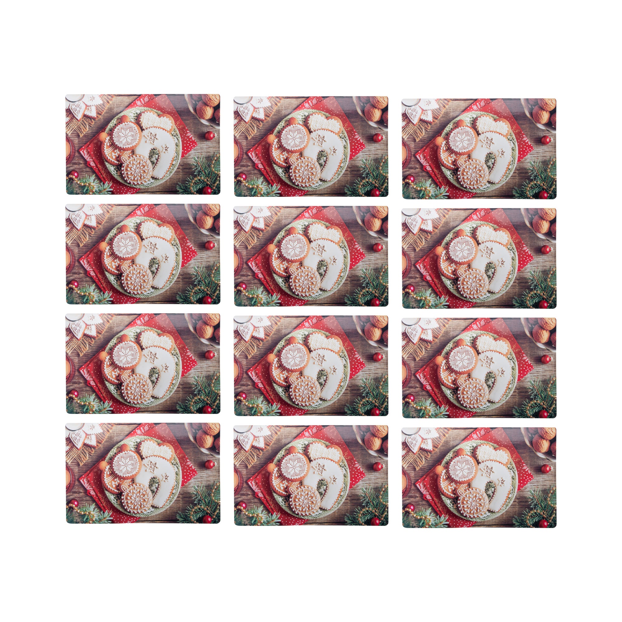 Plastic Placemat Frosted Gingerbread Cookies, Christmas, Placemat, Holiday Decor- Set of 12