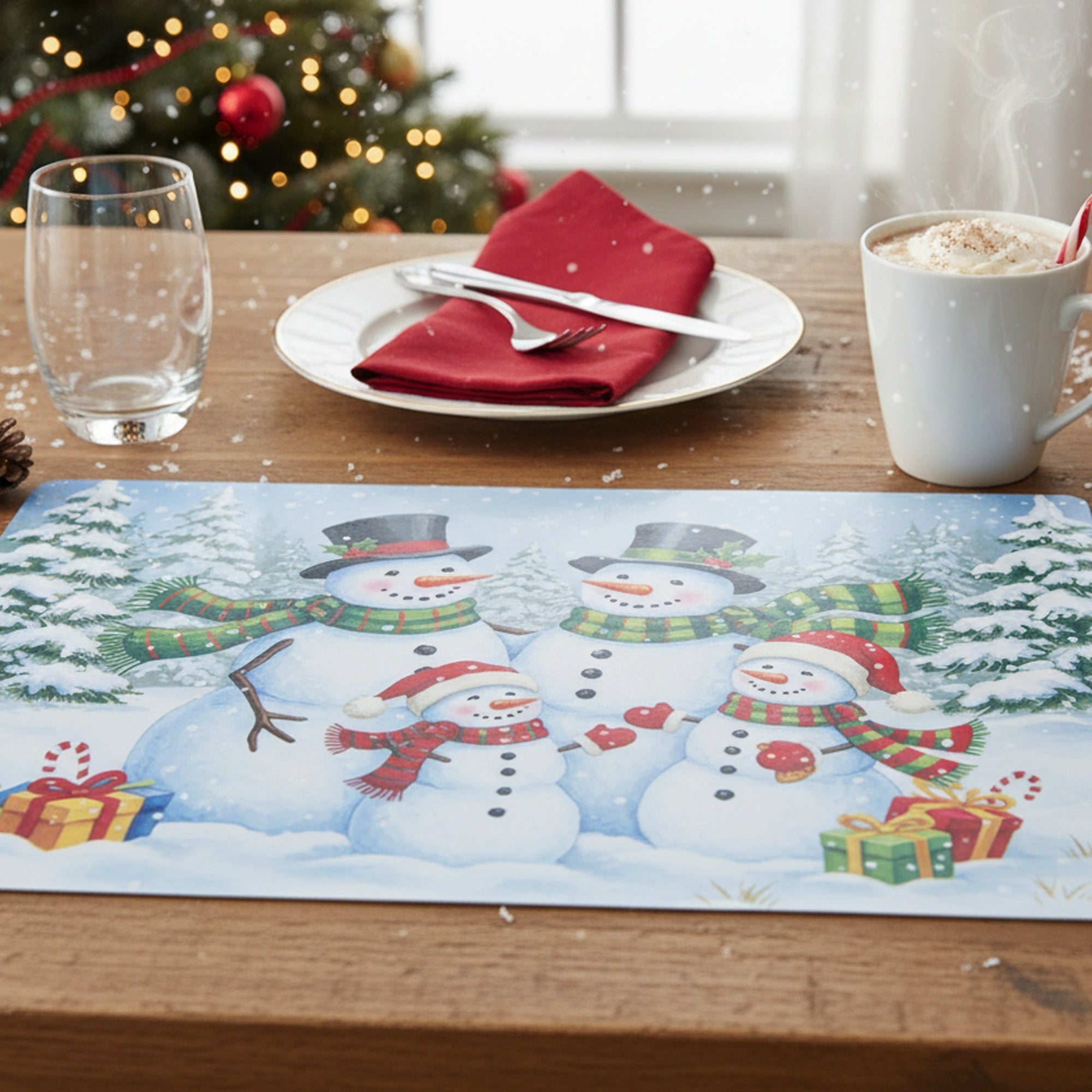 Plastic Placemat Snowman Family, Christmas, Placemat, Holiday Decor- Set of 12