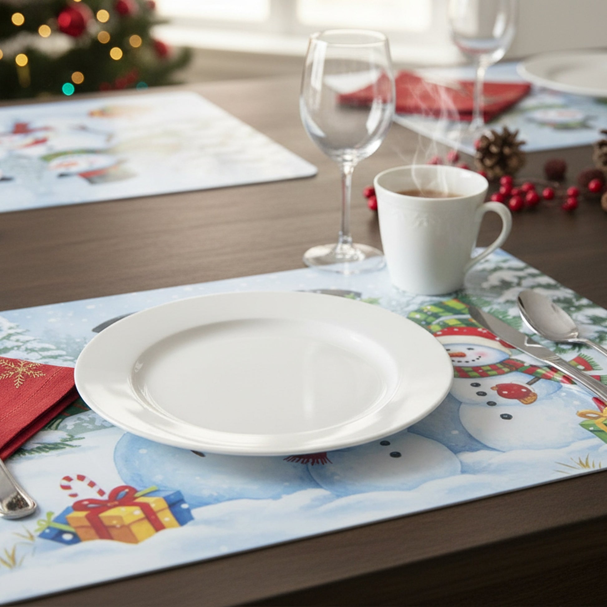 Plastic Placemat Snowman Family, Christmas, Placemat, Holiday Decor- Set of 12