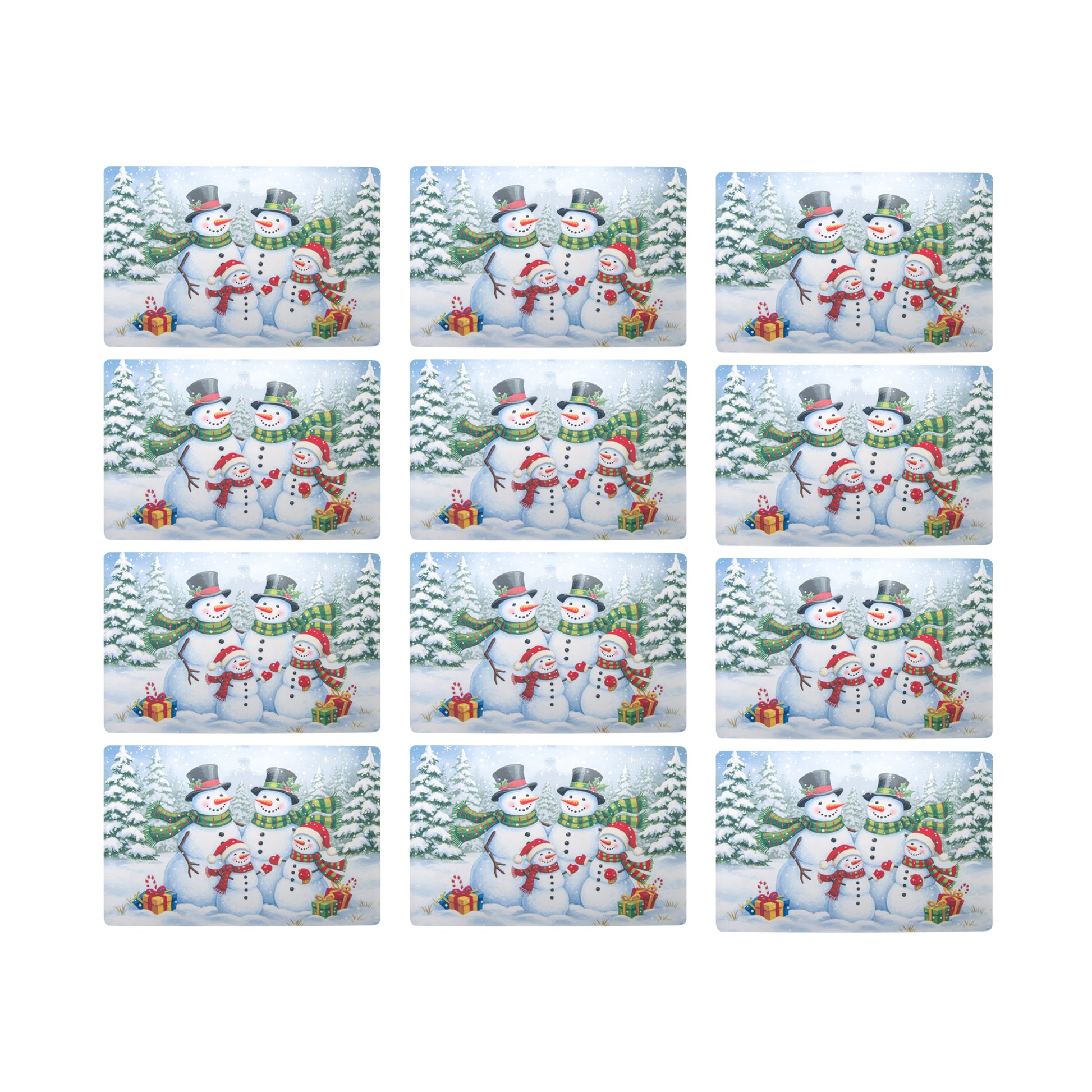 Plastic Placemat Snowman Family, Christmas, Placemat, Holiday Decor- Set of 12
