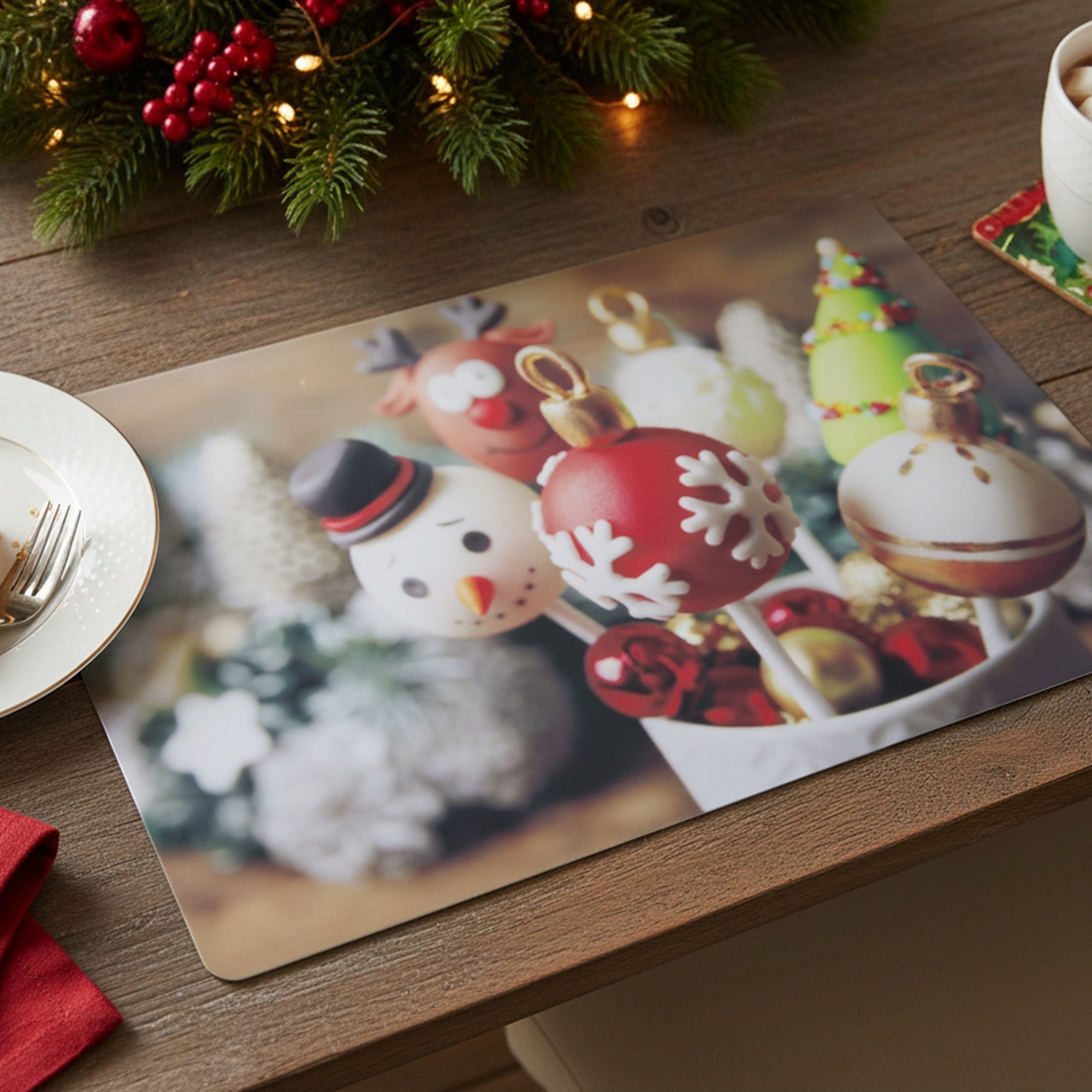 Plastic Placemat Holiday Cake Pop, Placemat, Holiday Decor- Set of 12