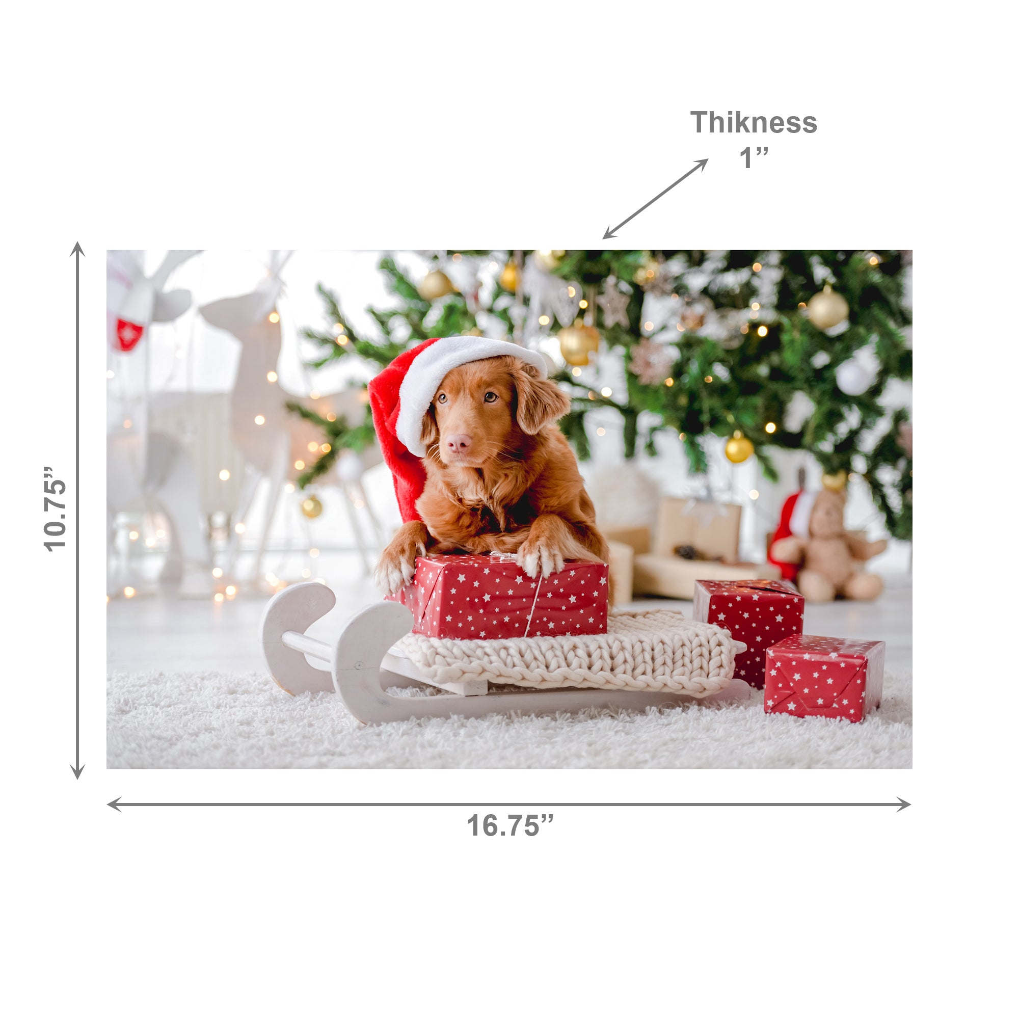 Plastic Placemat Dog with Santa Hat, Christmas, Placemat, Holiday Decor- Set of 12