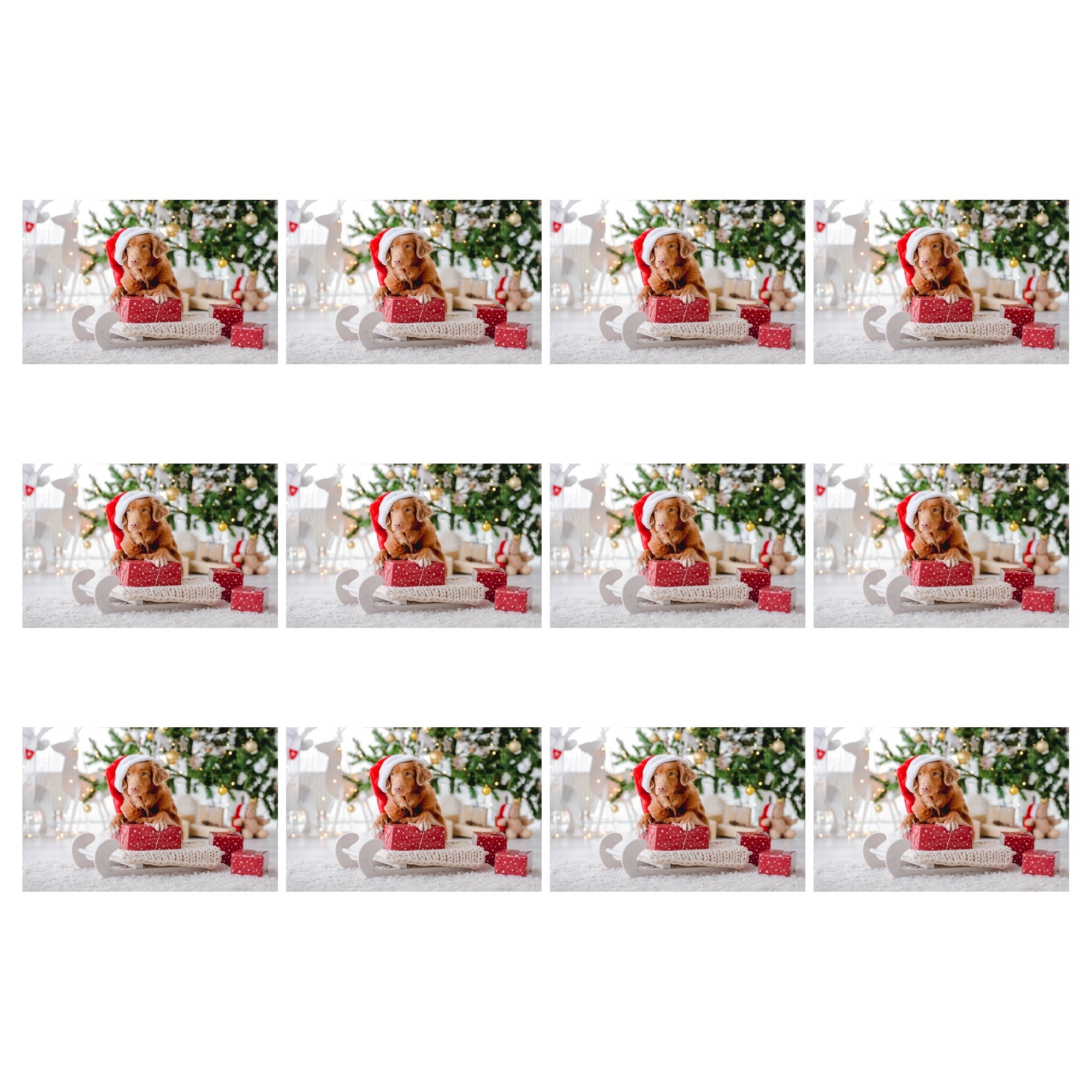 Plastic Placemat Dog with Santa Hat, Christmas, Placemat, Holiday Decor- Set of 12