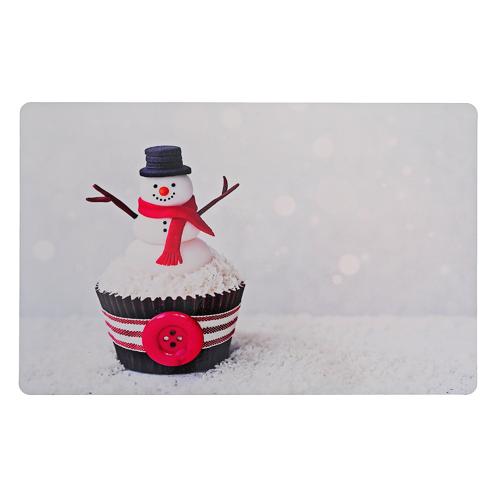 Christmas Plastic Placemat Snowman Cupcake Set Of 12, Holiday Dining Table Decor, Festive Accent
