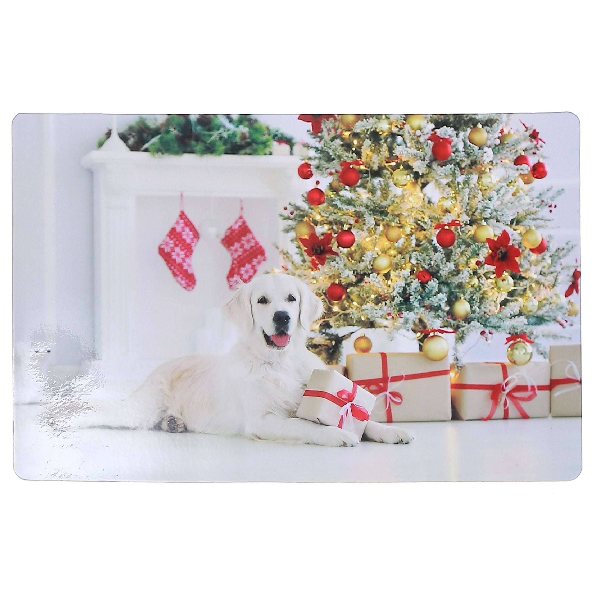 Dog with Present Plastic Christmas Placemat Set of 12 – Holiday Table Decor