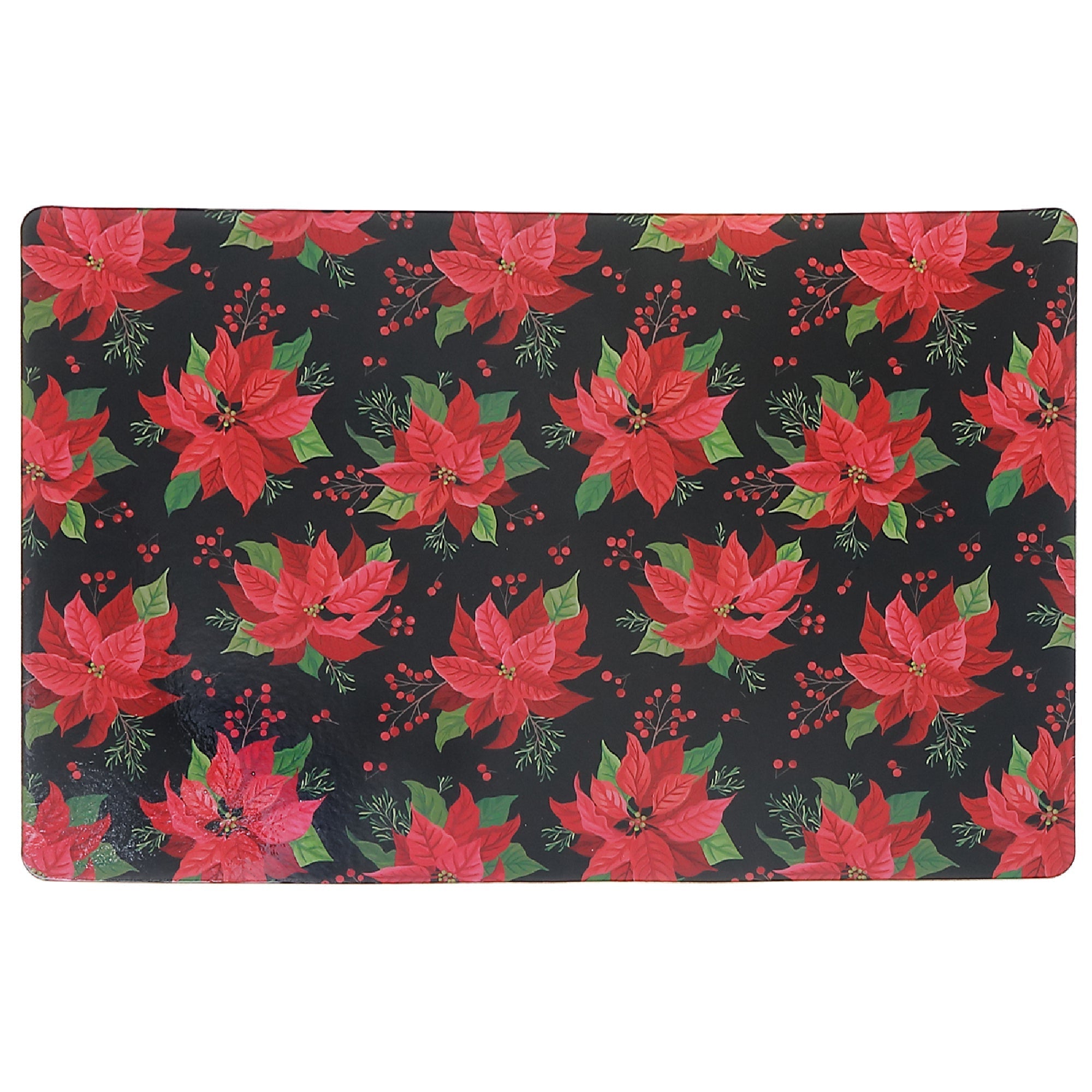 Multi Poinsettia Plastic Christmas Placemat Set of 12 – Holiday Table Decor