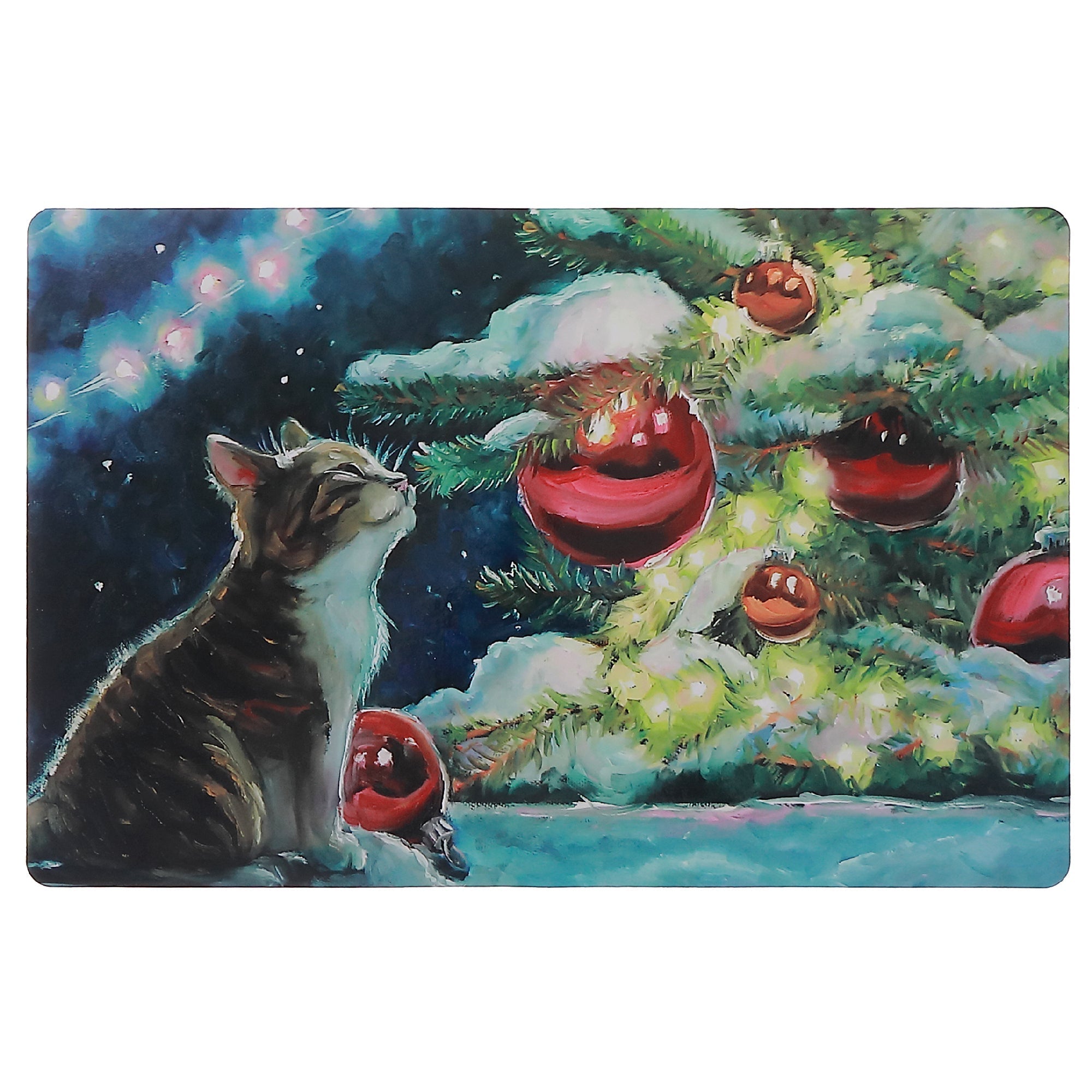 Night Cat Plastic Christmas Placemat Set of 12 – Holiday Table Decor