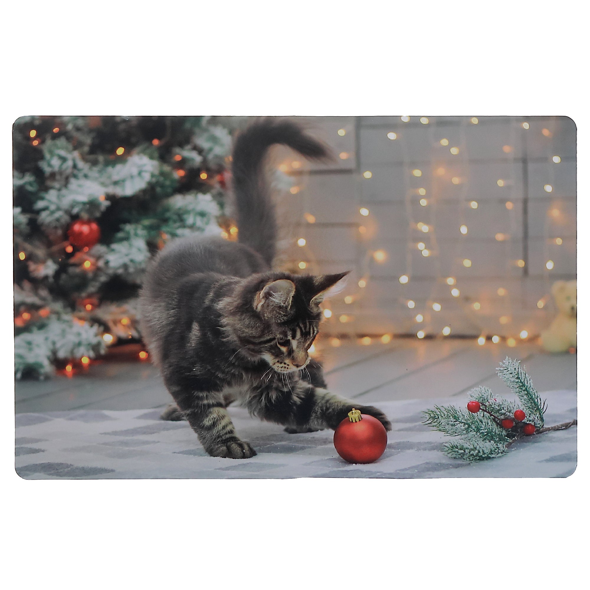 Playful Cat Plastic Christmas Placemat Set of 12 – Holiday Table Decor