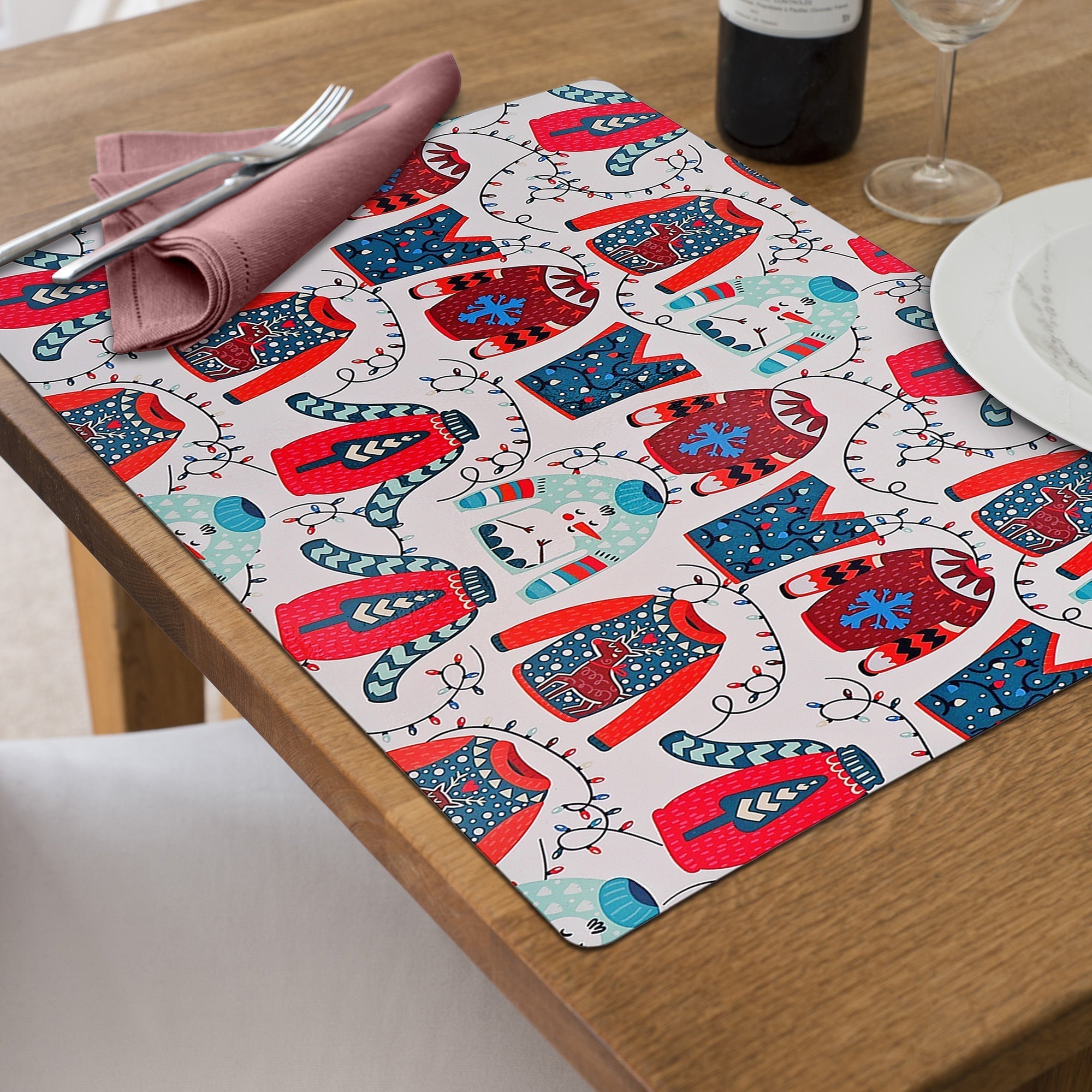 Christmas Plastic Placemat Sweater Weather Set Of 12, Holiday Table Decor, Festive Dining Accent