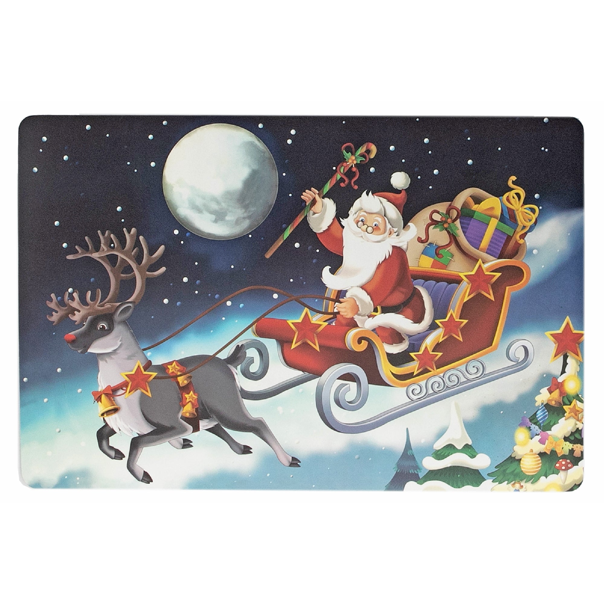 EVA Placemat Santa On Sleigh 12 X 18 Christmas Dining Table Mats - Set of 12