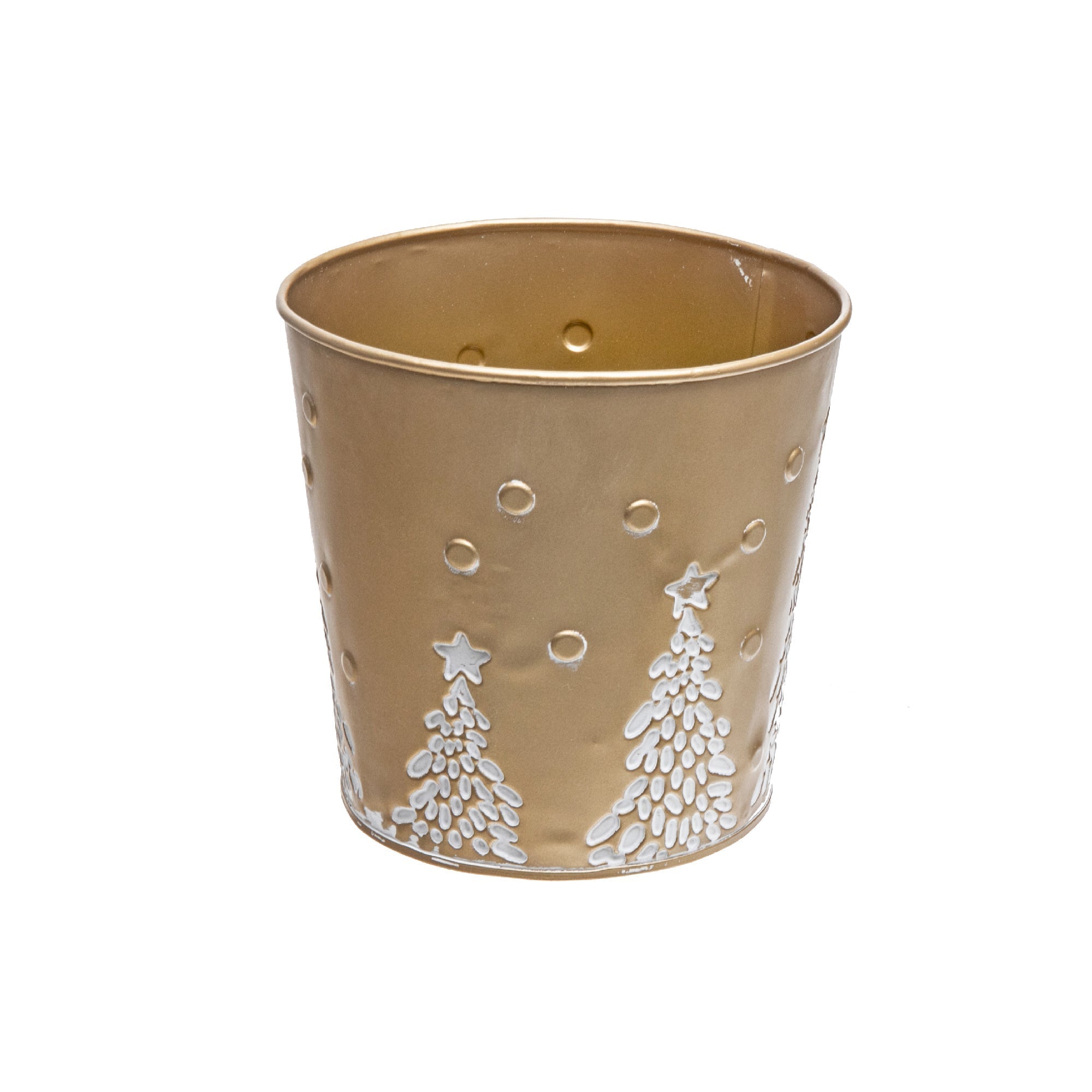 Metal Gold Embossed Tree Round Planter 6.25 Inch Decorative Plant Pot