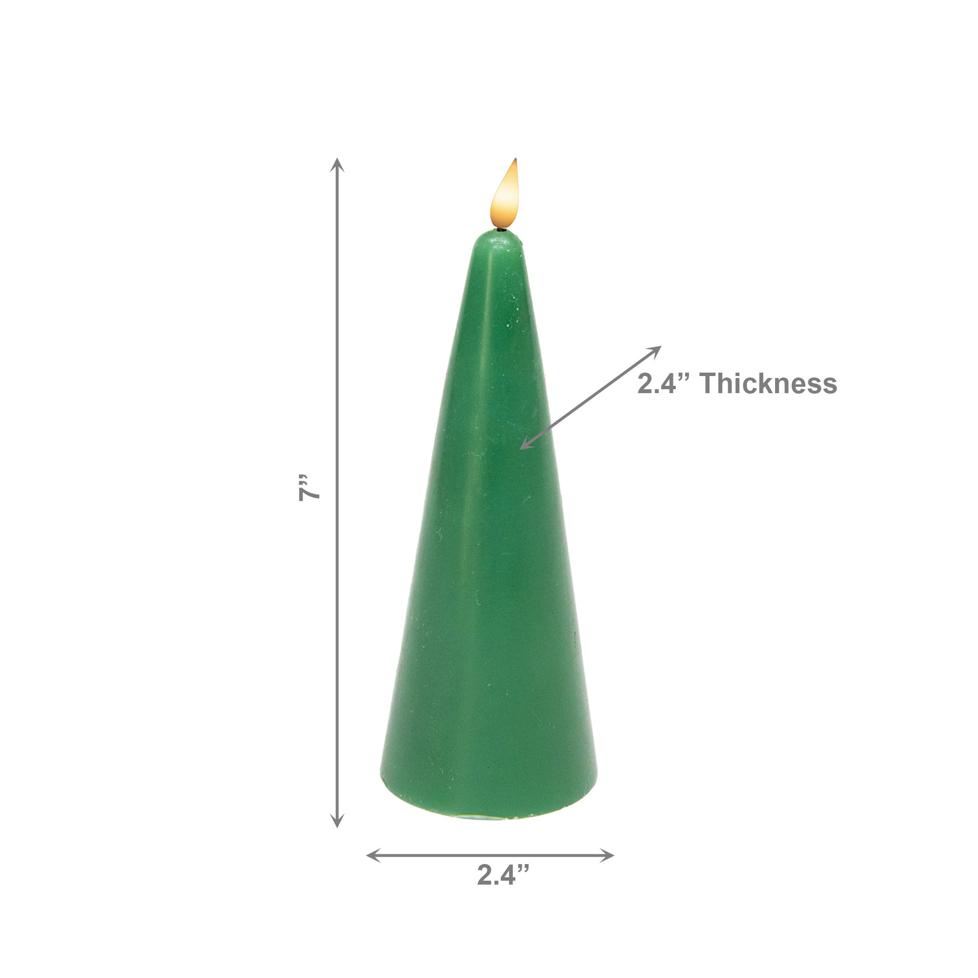 LED Unscented Cone Candle with Timer Green 2.4" X 6", Holiday Decor- Set of 2