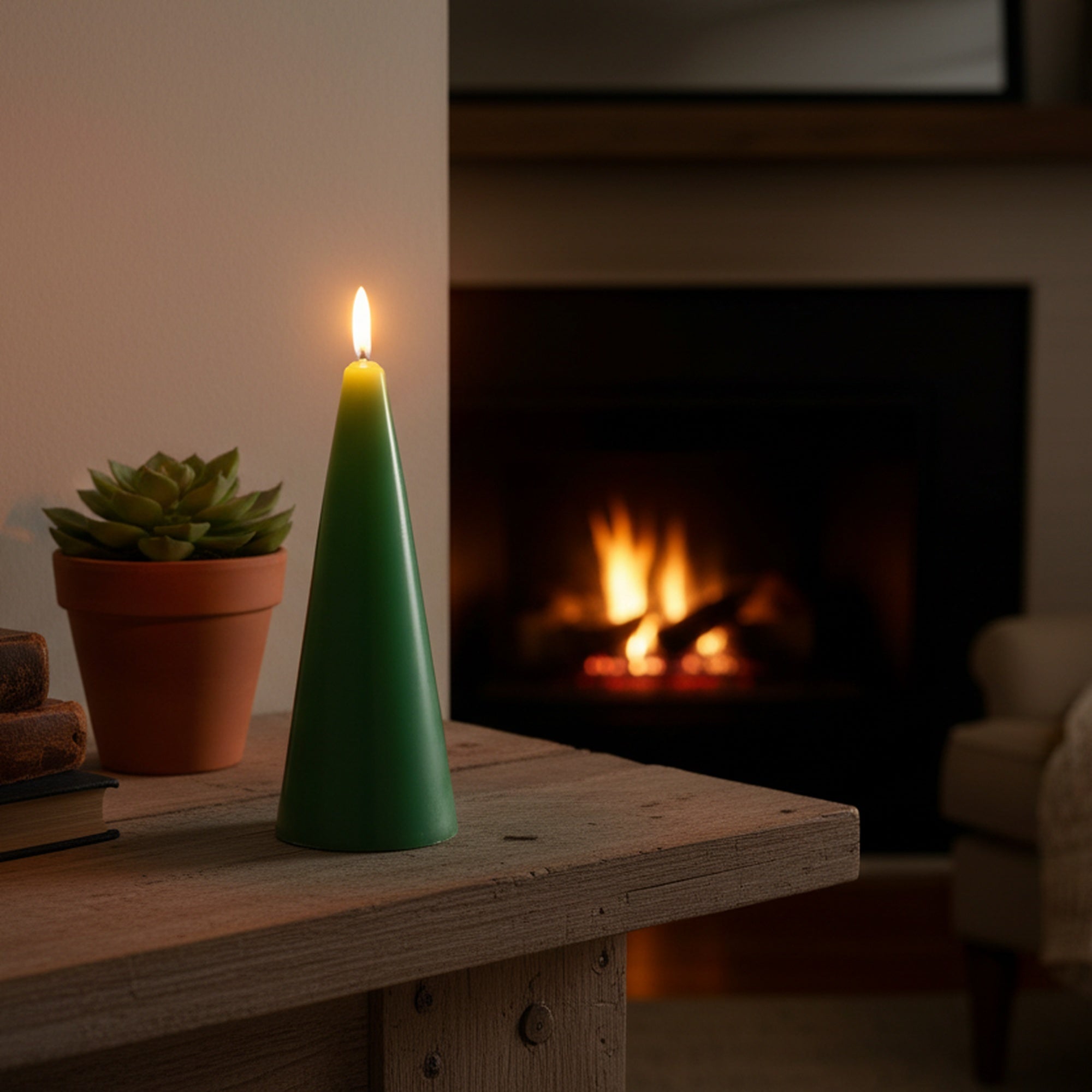 LED Unscented Cone Candle with Timer Green 2.4" X 6", Holiday Decor- Set of 2