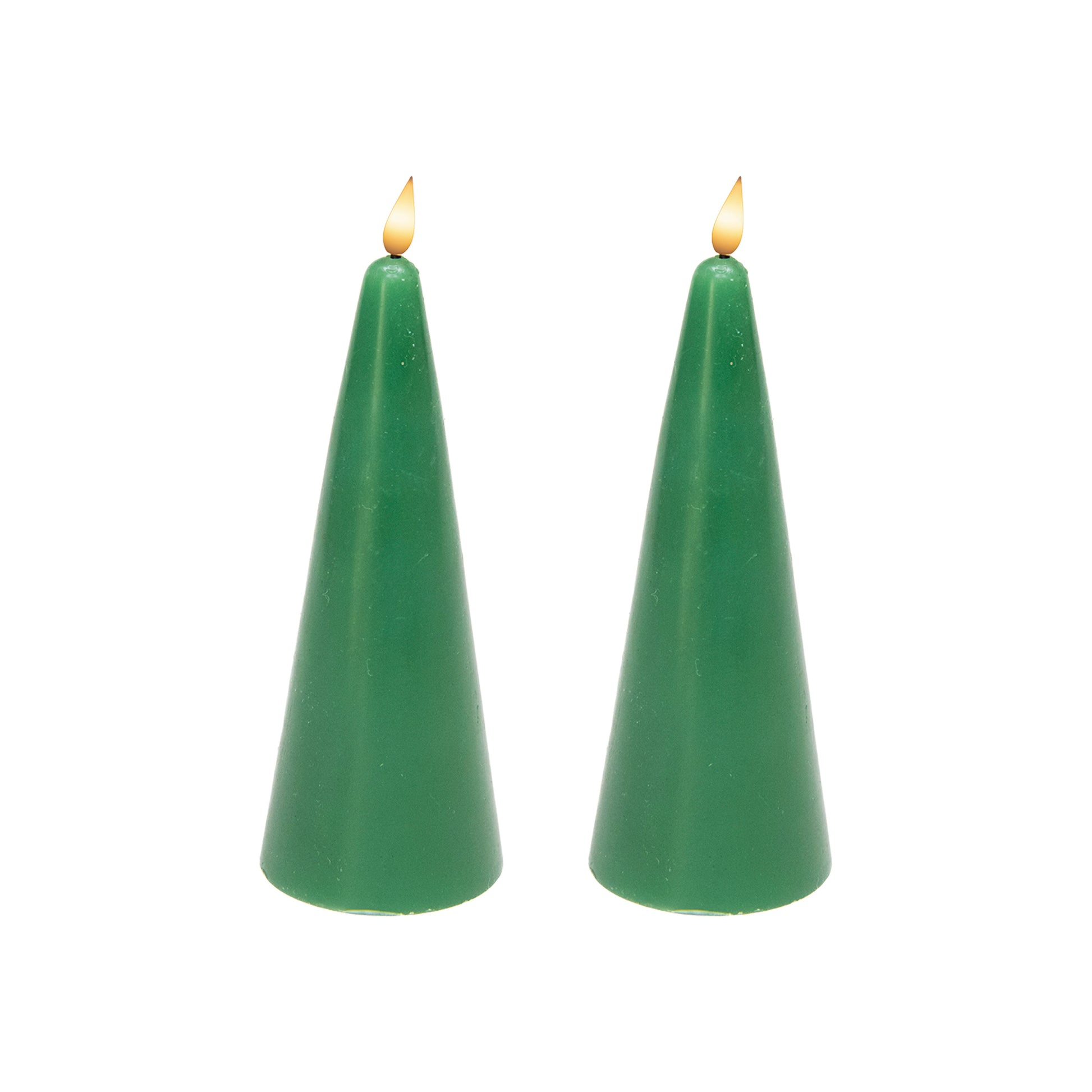 LED Unscented Cone Candle with Timer Green 2.4" X 6", Holiday Decor- Set of 2