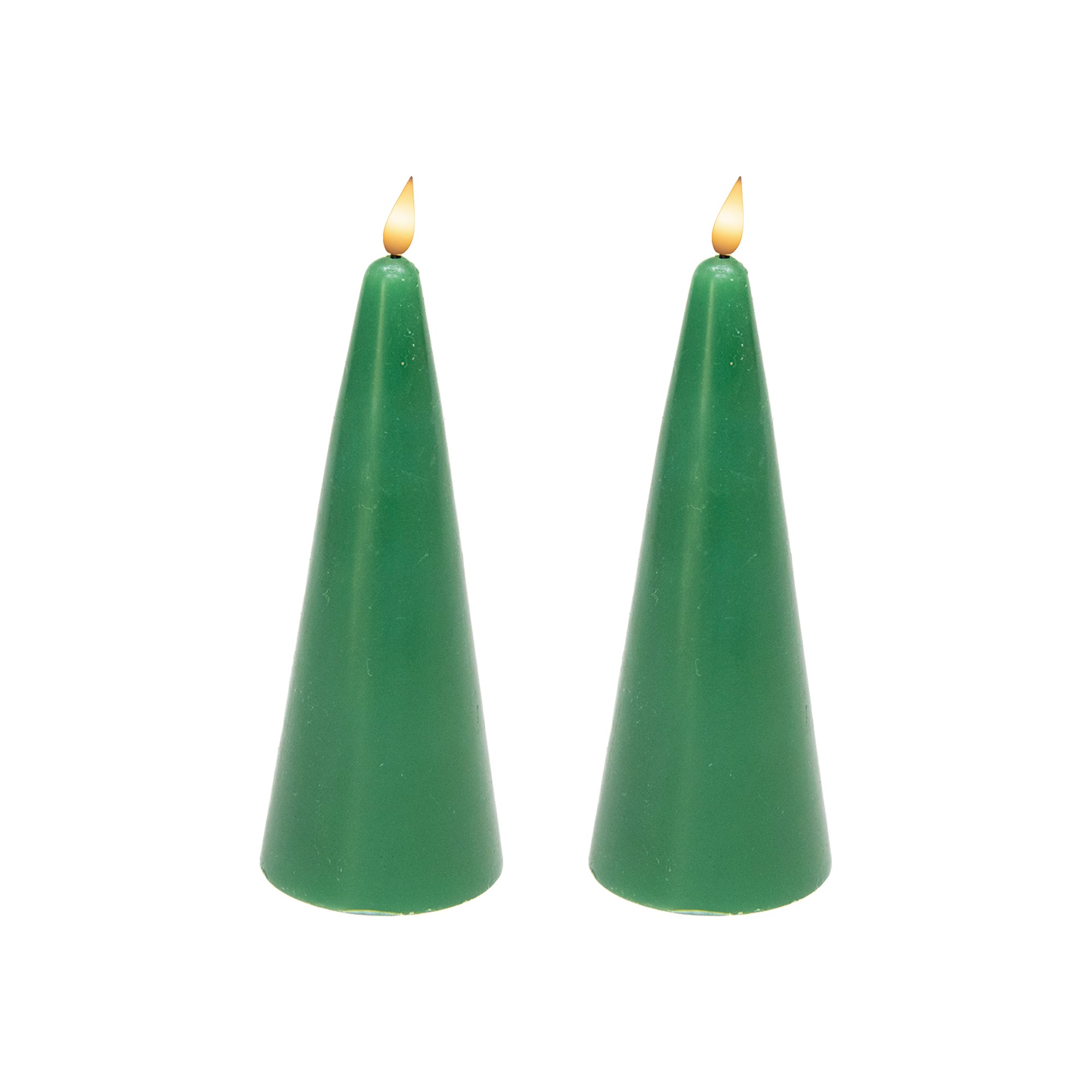 LED Unscented Cone Candle with Timer Green 2.4" X 6", Holiday Decor- Set of 2