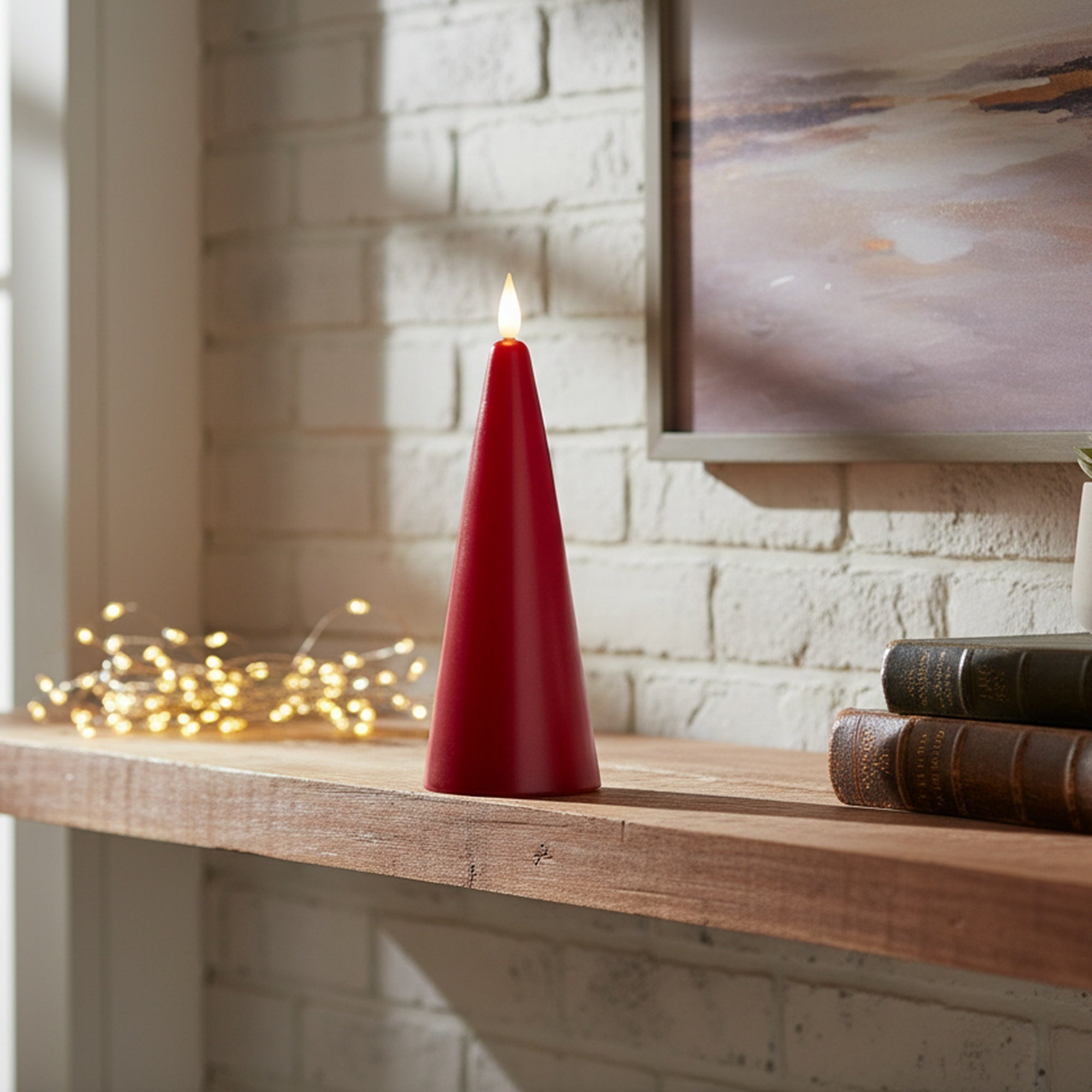 LED Unscented Cone Candle with Timer Red 2.4" X 6", Holiday Decor- Set of 2