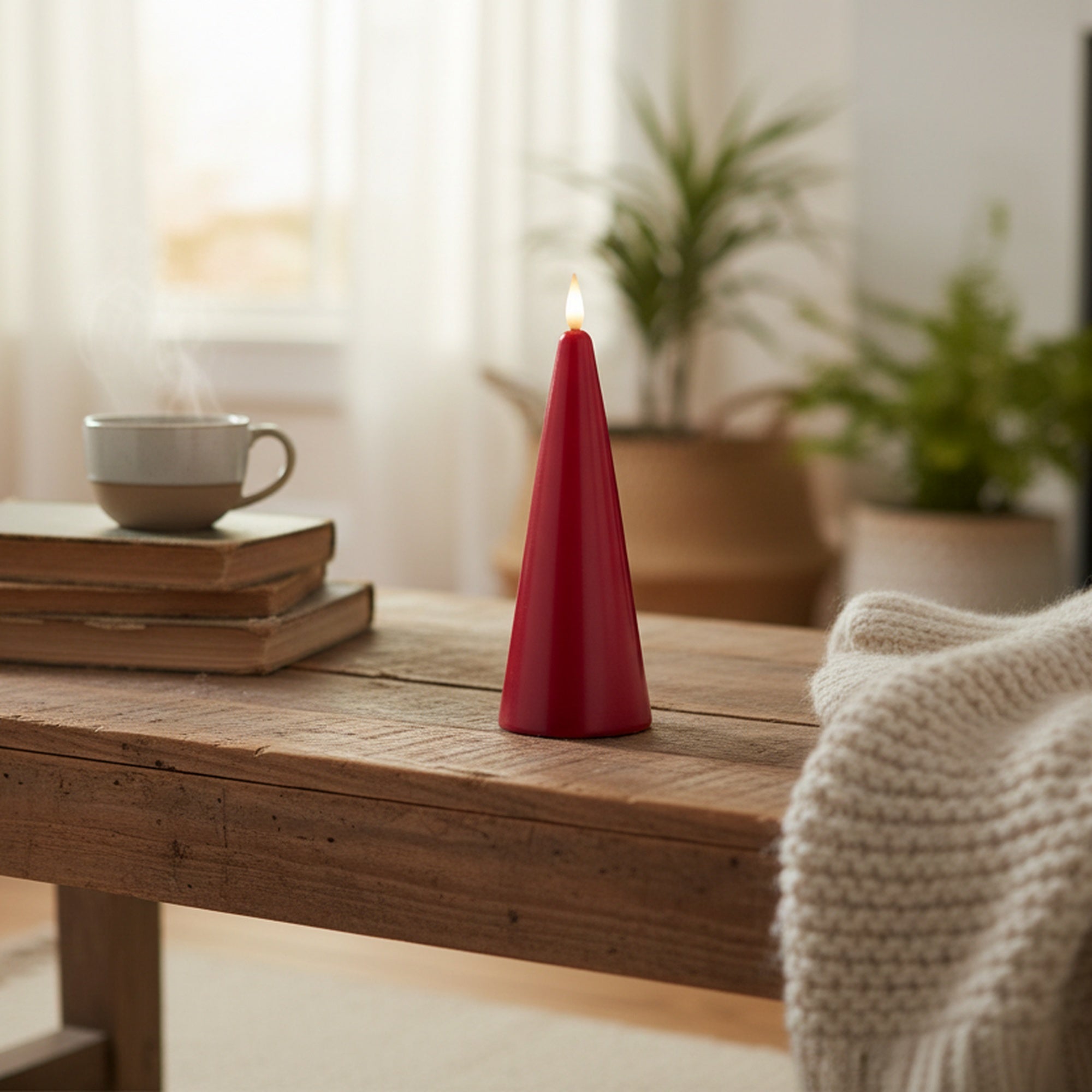 LED Unscented Cone Candle with Timer Red 2.4" X 6", Holiday Decor- Set of 2