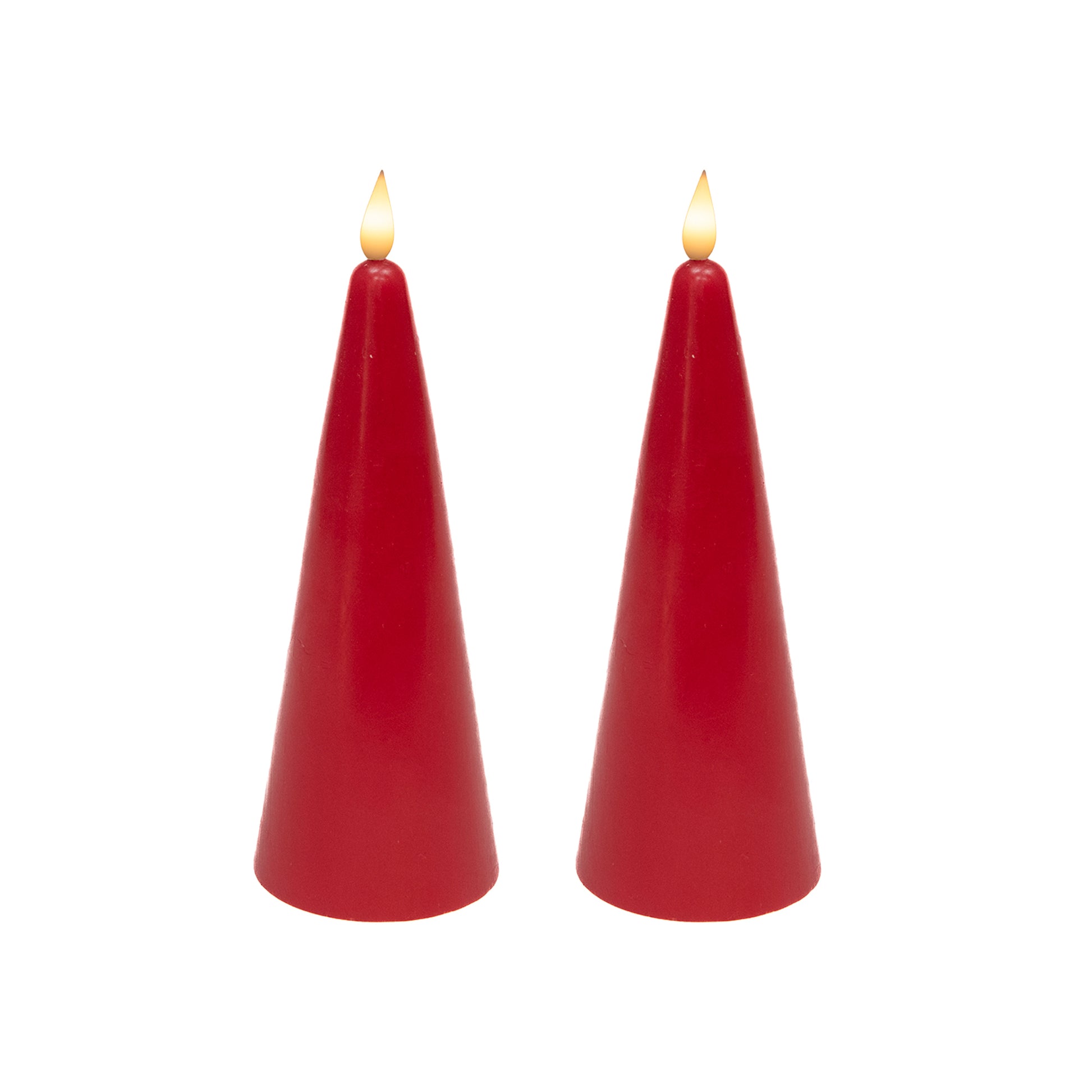 LED Unscented Cone Candle with Timer Red 2.4" X 6", Holiday Decor- Set of 2
