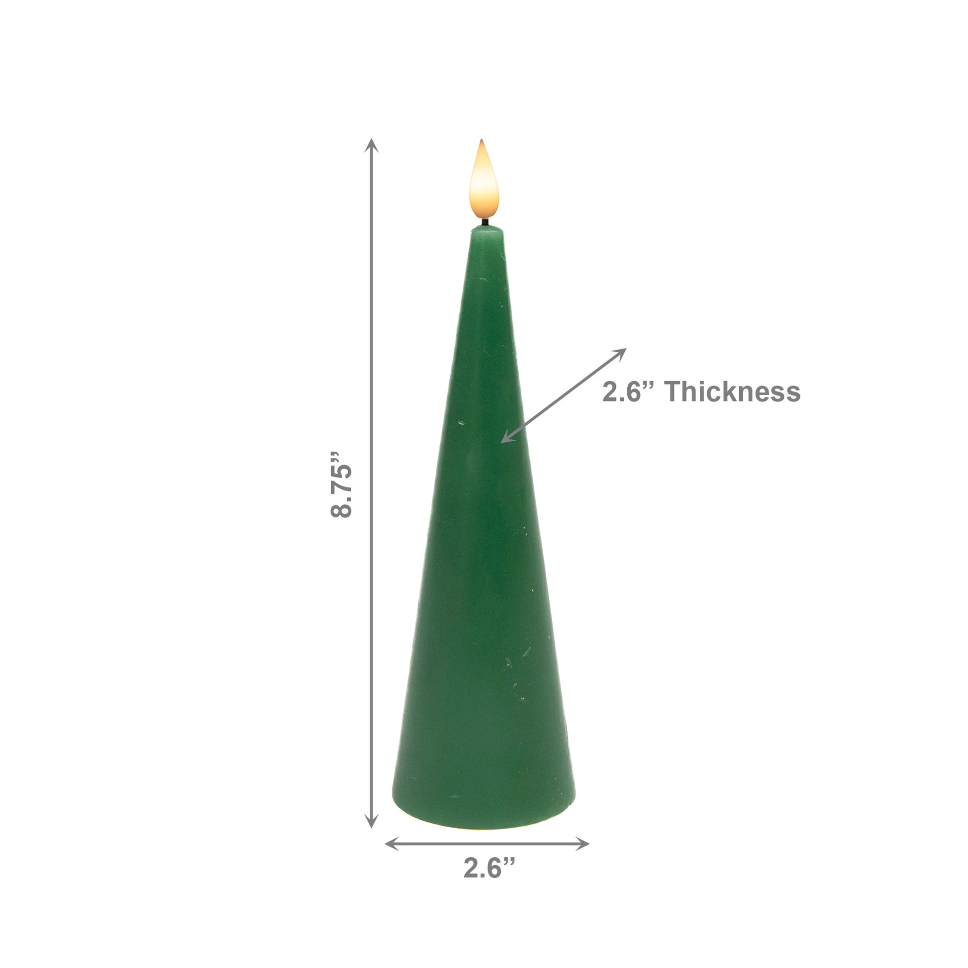 LED Unscented Cone Candle with Timer Green 2.6" X 8", Holiday Decor- Set of 2